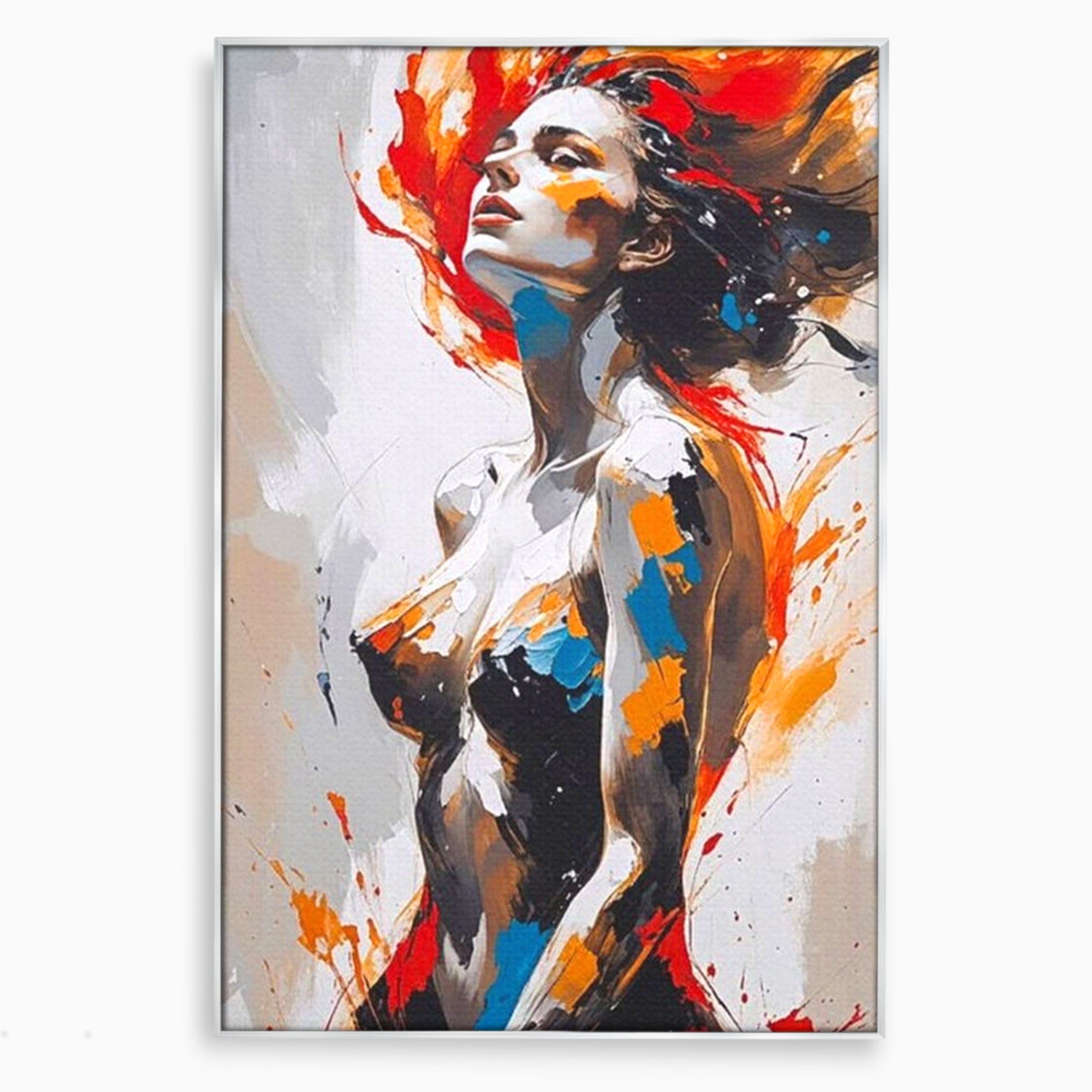 Tablou Canvas Premium LuxCanva® PI1029, Femeie In Flacari, Femeie, Corp, Nuditate, Arta Abstracta, Emotie, Living, Culori Vibrante