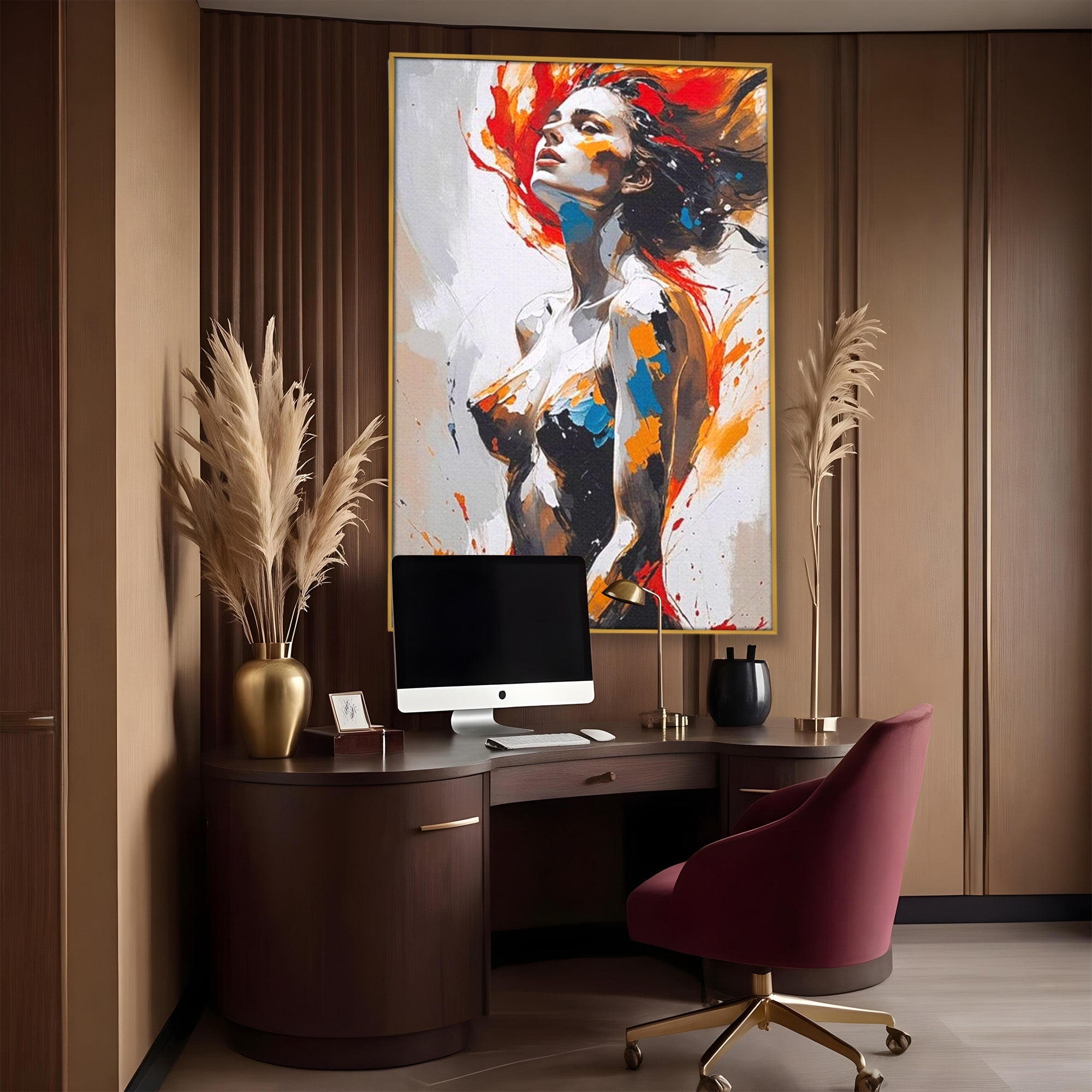 Tablou Canvas Premium LuxCanva® PI1029, Femeie In Flacari, Femeie, Corp, Nuditate, Arta Abstracta, Emotie, Living, Culori Vibrante