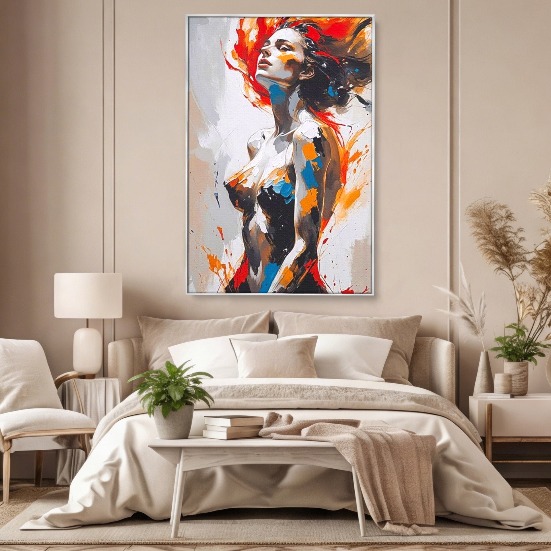 Tablou Canvas Premium LuxCanva® PI1029, Femeie In Flacari, Femeie, Corp, Nuditate, Arta Abstracta, Emotie, Living, Culori Vibrante