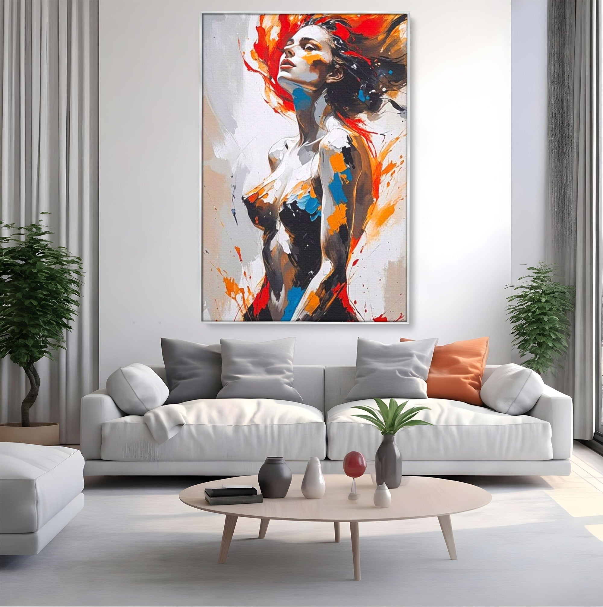 Tablou Canvas Premium LuxCanva® PI1029, Femeie In Flacari, Femeie, Corp, Nuditate, Arta Abstracta, Emotie, Living, Culori Vibrante