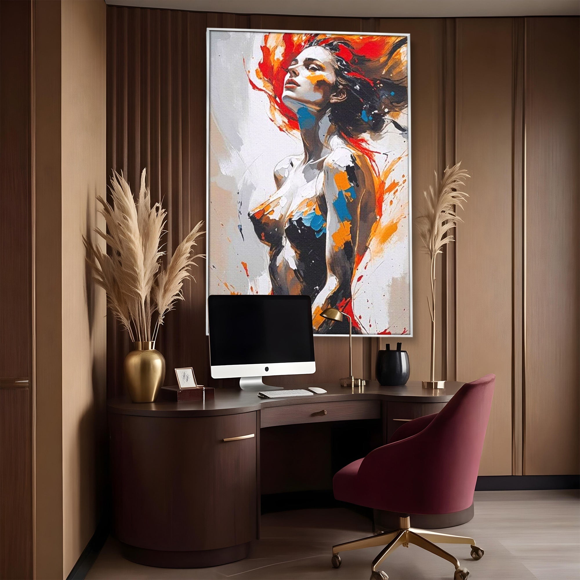 Tablou Canvas Premium LuxCanva® PI1029, Femeie In Flacari, Femeie, Corp, Nuditate, Arta Abstracta, Emotie, Living, Culori Vibrante