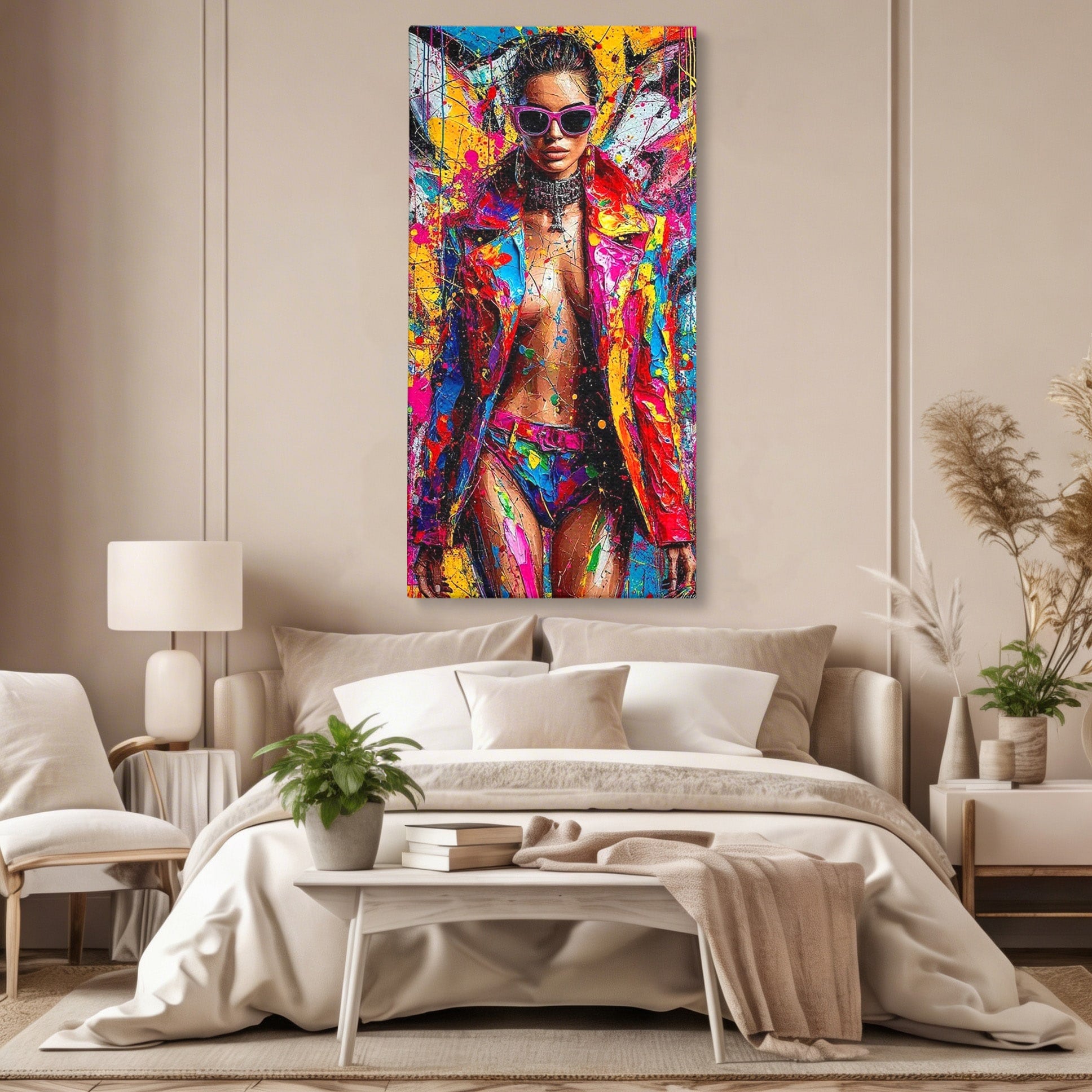 Tablou Canvas Premium LuxCanva® PI1030, Femeie Fashion Abstracta, Podium, Moda, Abstract, Arta Contemporana, Living, Culori Vibrante