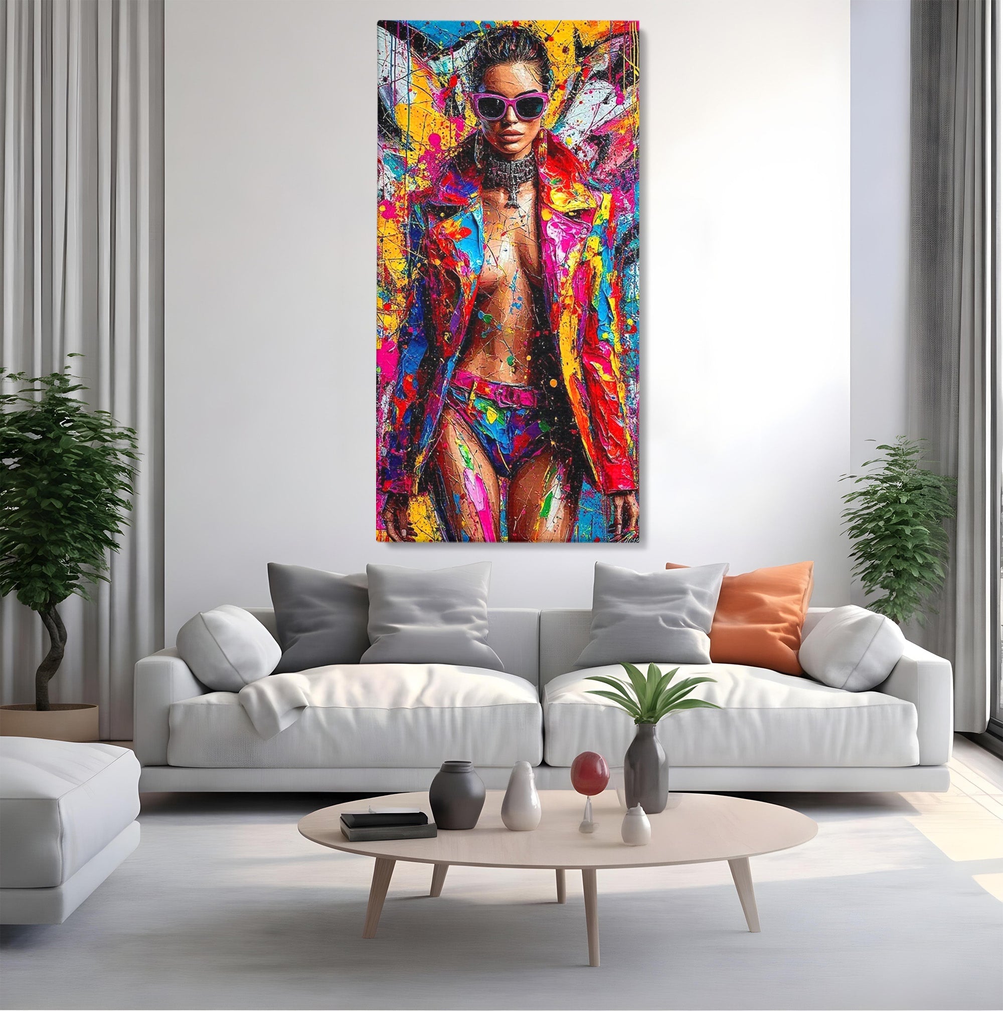 Tablou Canvas Premium LuxCanva® PI1030, Femeie Fashion Abstracta, Podium, Moda, Abstract, Arta Contemporana, Living, Culori Vibrante