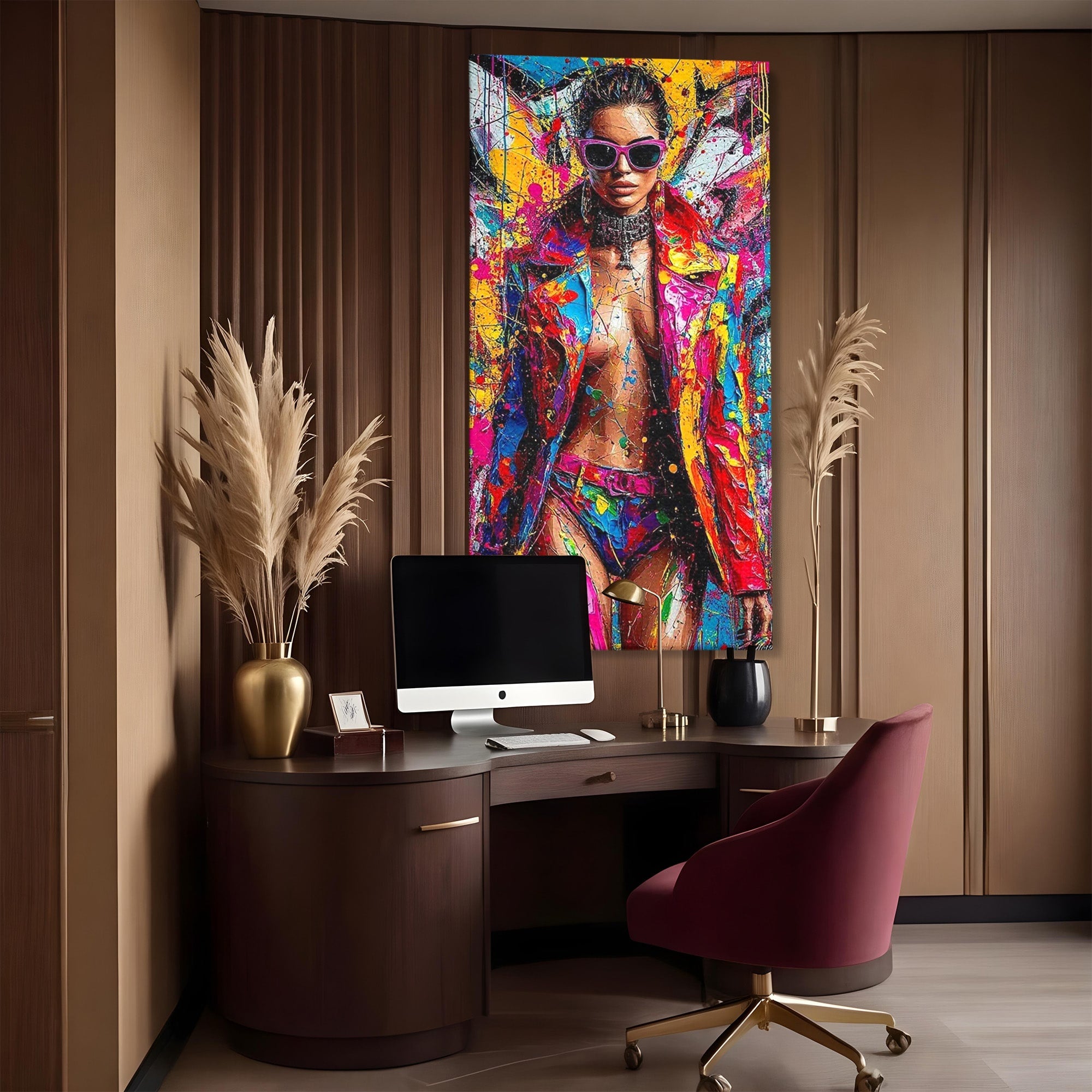Tablou Canvas Premium LuxCanva® PI1030, Femeie Fashion Abstracta, Podium, Moda, Abstract, Arta Contemporana, Living, Culori Vibrante