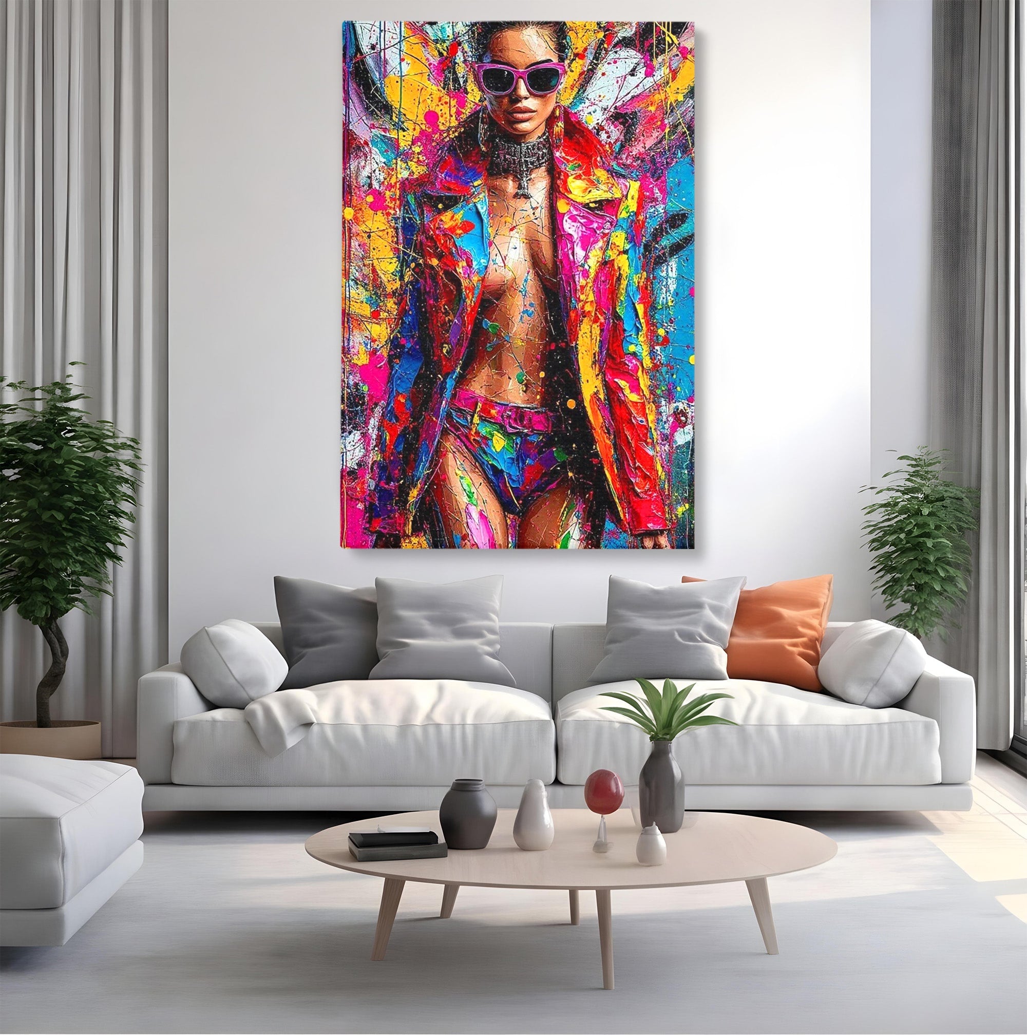 Tablou Canvas Premium LuxCanva® PI1030, Femeie Fashion Abstracta, Podium, Moda, Abstract, Arta Contemporana, Living, Culori Vibrante