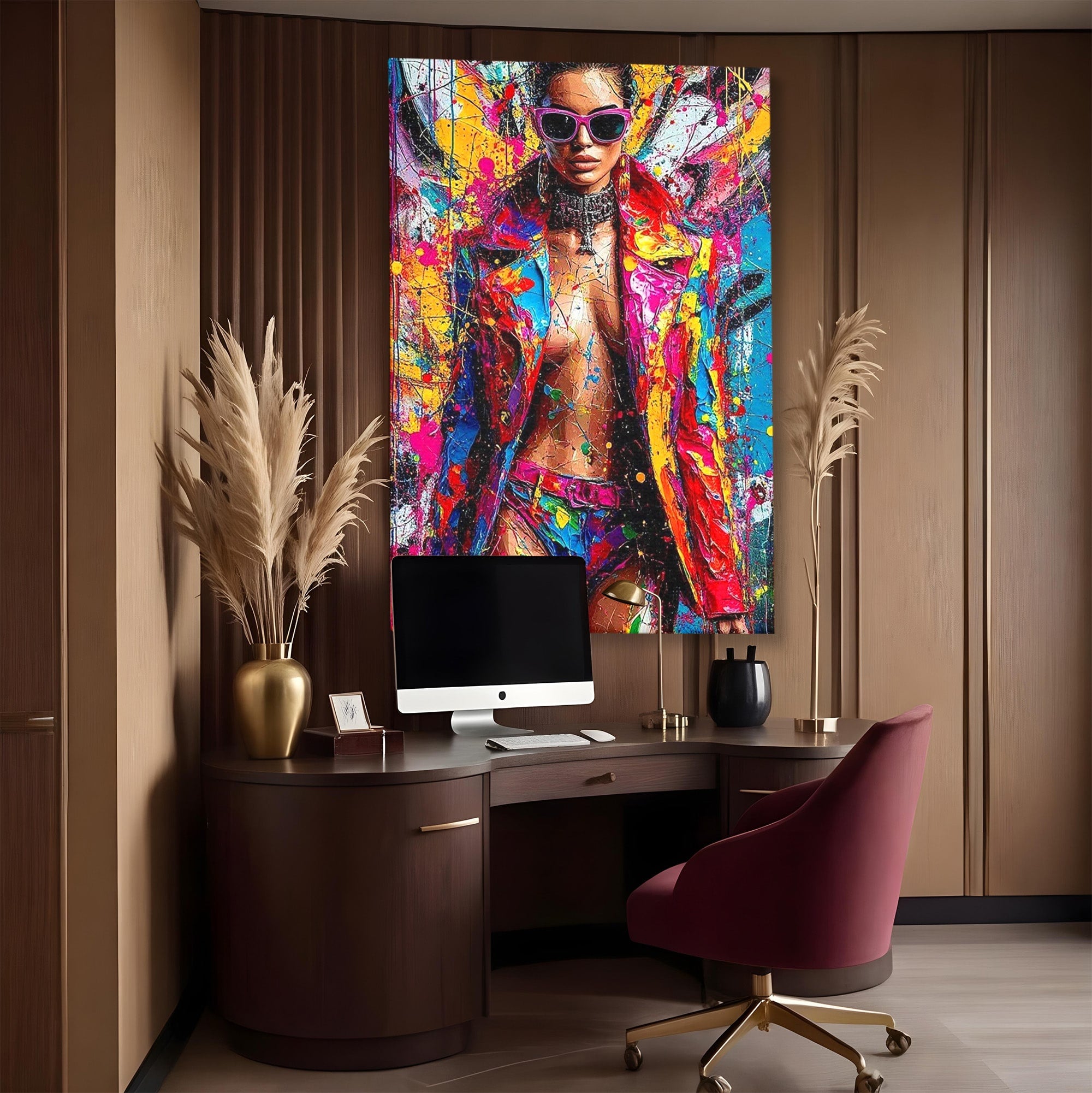 Tablou Canvas Premium LuxCanva® PI1030, Femeie Fashion Abstracta, Podium, Moda, Abstract, Arta Contemporana, Living, Culori Vibrante