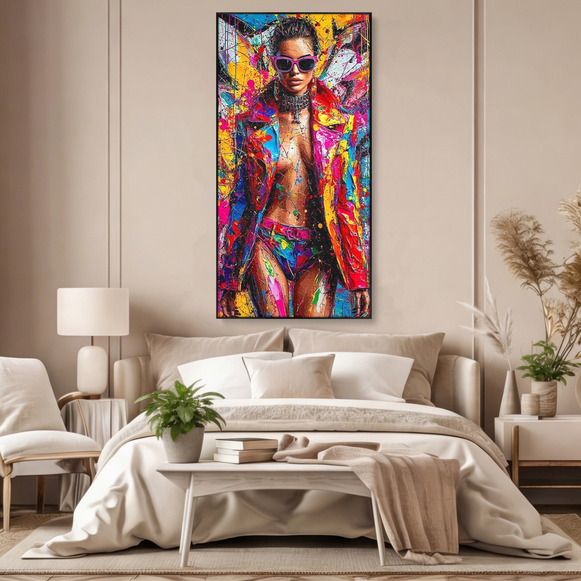 Tablou Canvas Premium LuxCanva® PI1030, Femeie Fashion Abstracta, Podium, Moda, Abstract, Arta Contemporana, Living, Culori Vibrante