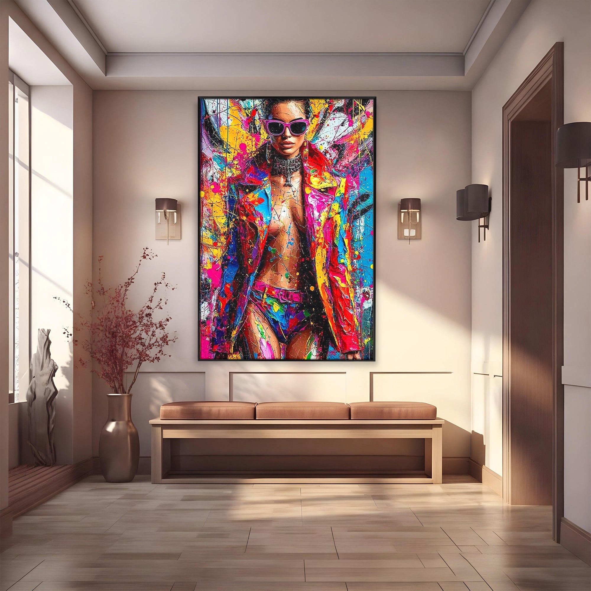 Tablou Canvas Premium LuxCanva® PI1030, Femeie Fashion Abstracta, Podium, Moda, Abstract, Arta Contemporana, Living, Culori Vibrante