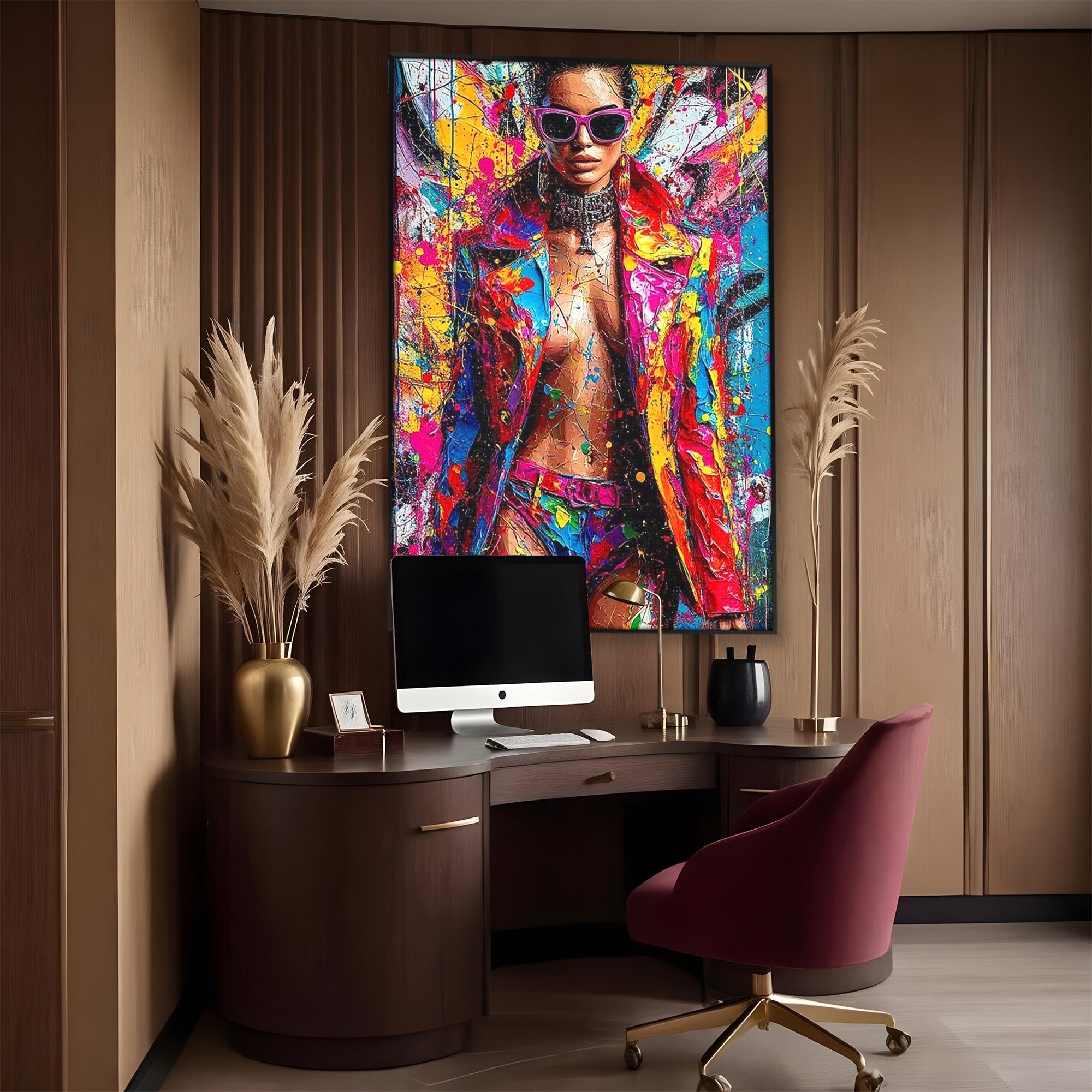 Tablou Canvas Premium LuxCanva® PI1030, Femeie Fashion Abstracta, Podium, Moda, Abstract, Arta Contemporana, Living, Culori Vibrante
