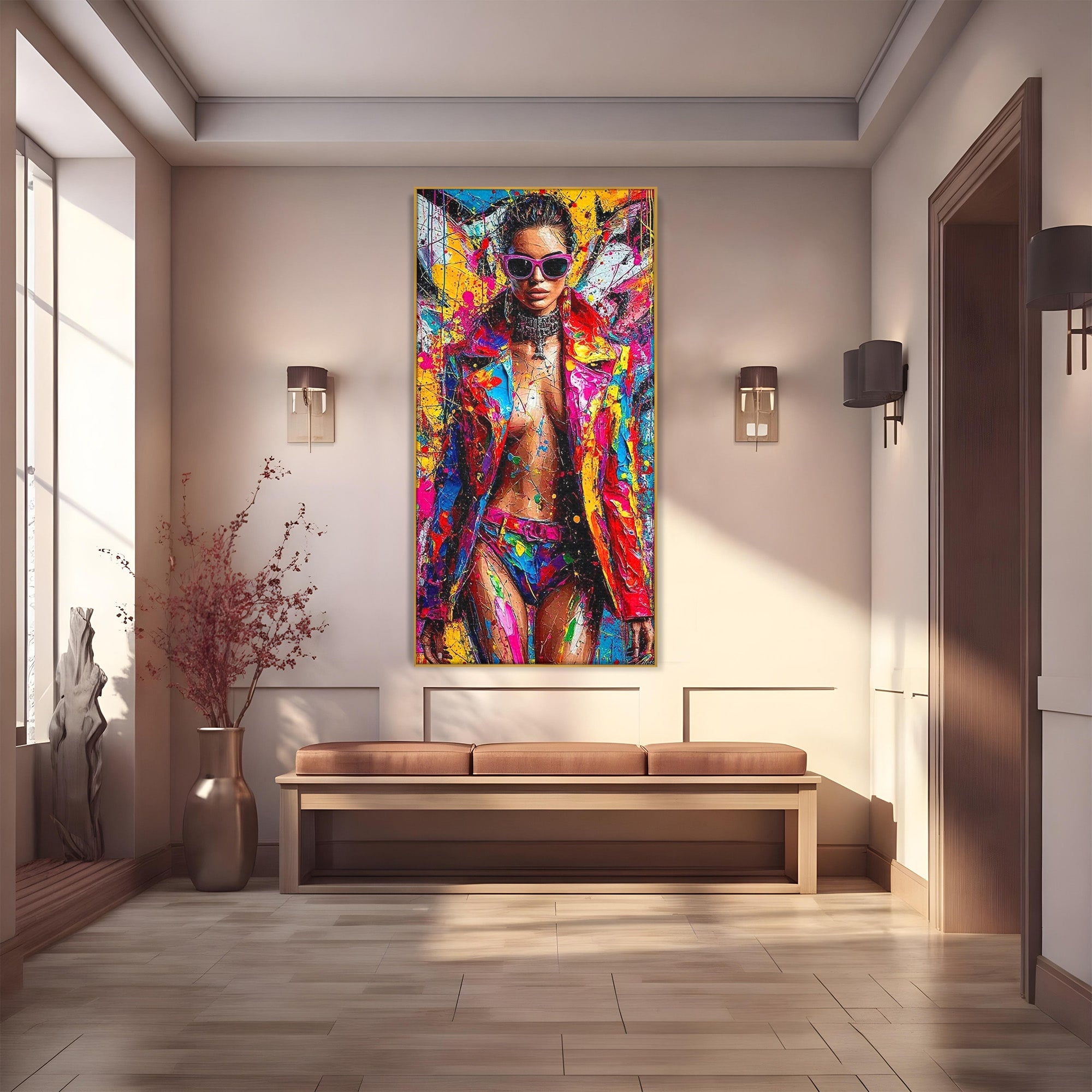 Tablou Canvas Premium LuxCanva® PI1030, Femeie Fashion Abstracta, Podium, Moda, Abstract, Arta Contemporana, Living, Culori Vibrante