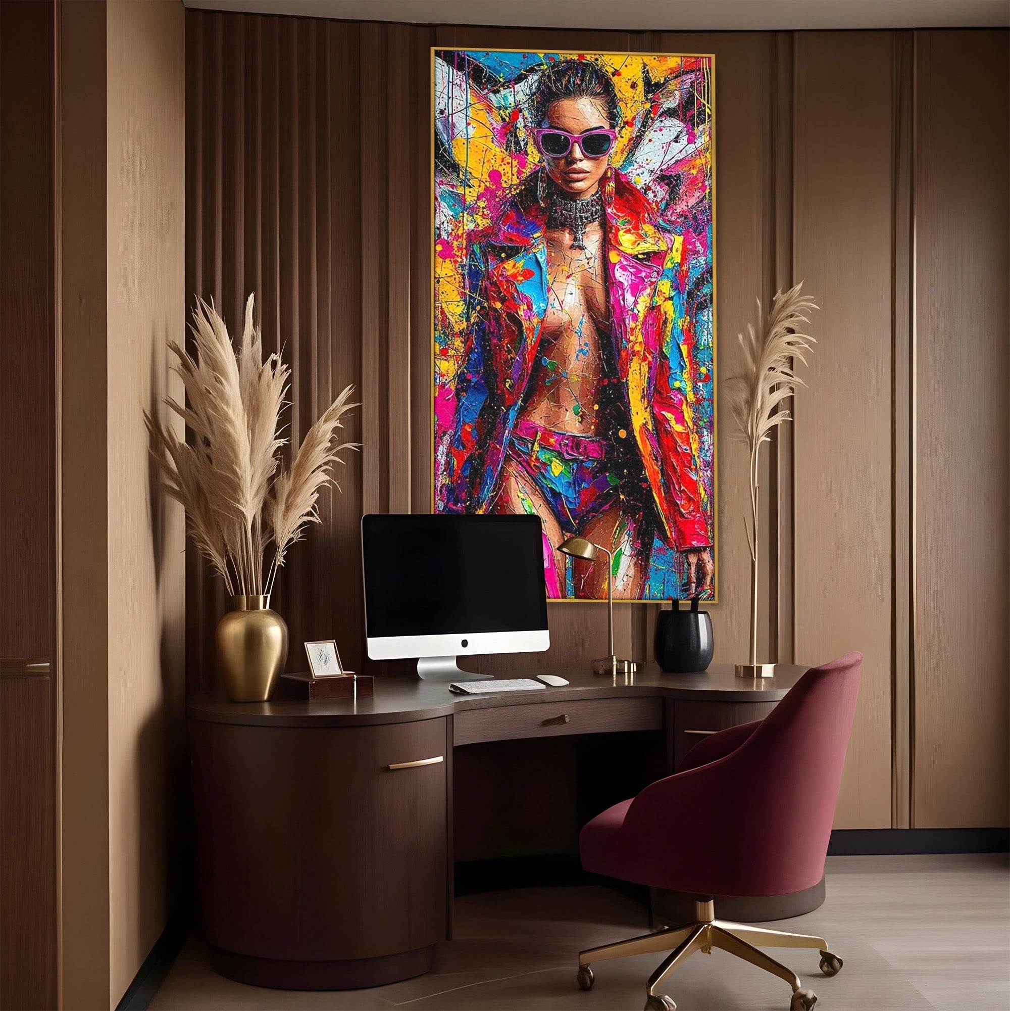 Tablou Canvas Premium LuxCanva® PI1030, Femeie Fashion Abstracta, Podium, Moda, Abstract, Arta Contemporana, Living, Culori Vibrante