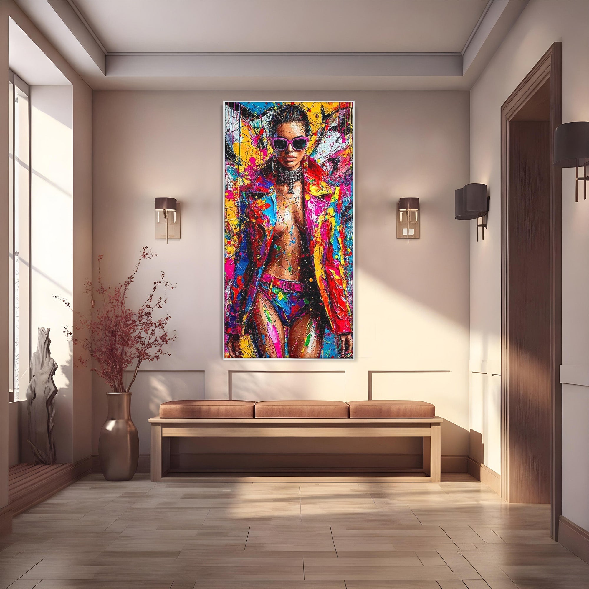 Tablou Canvas Premium LuxCanva® PI1030, Femeie Fashion Abstracta, Podium, Moda, Abstract, Arta Contemporana, Living, Culori Vibrante