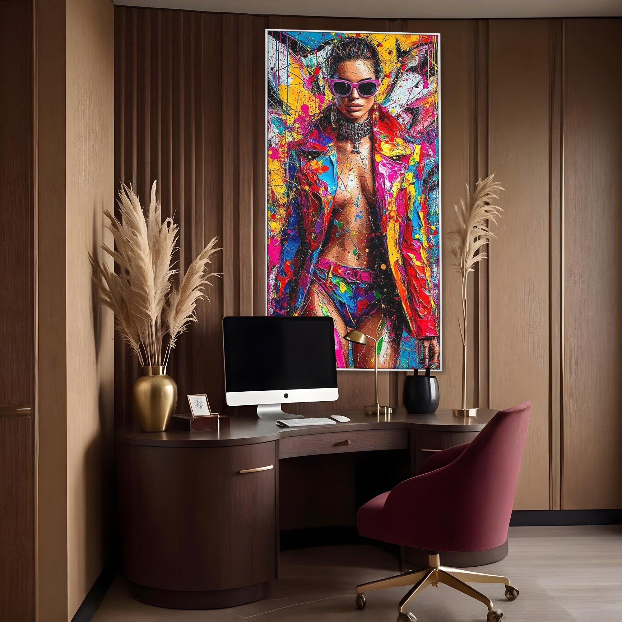 Tablou Canvas Premium LuxCanva® PI1030, Femeie Fashion Abstracta, Podium, Moda, Abstract, Arta Contemporana, Living, Culori Vibrante