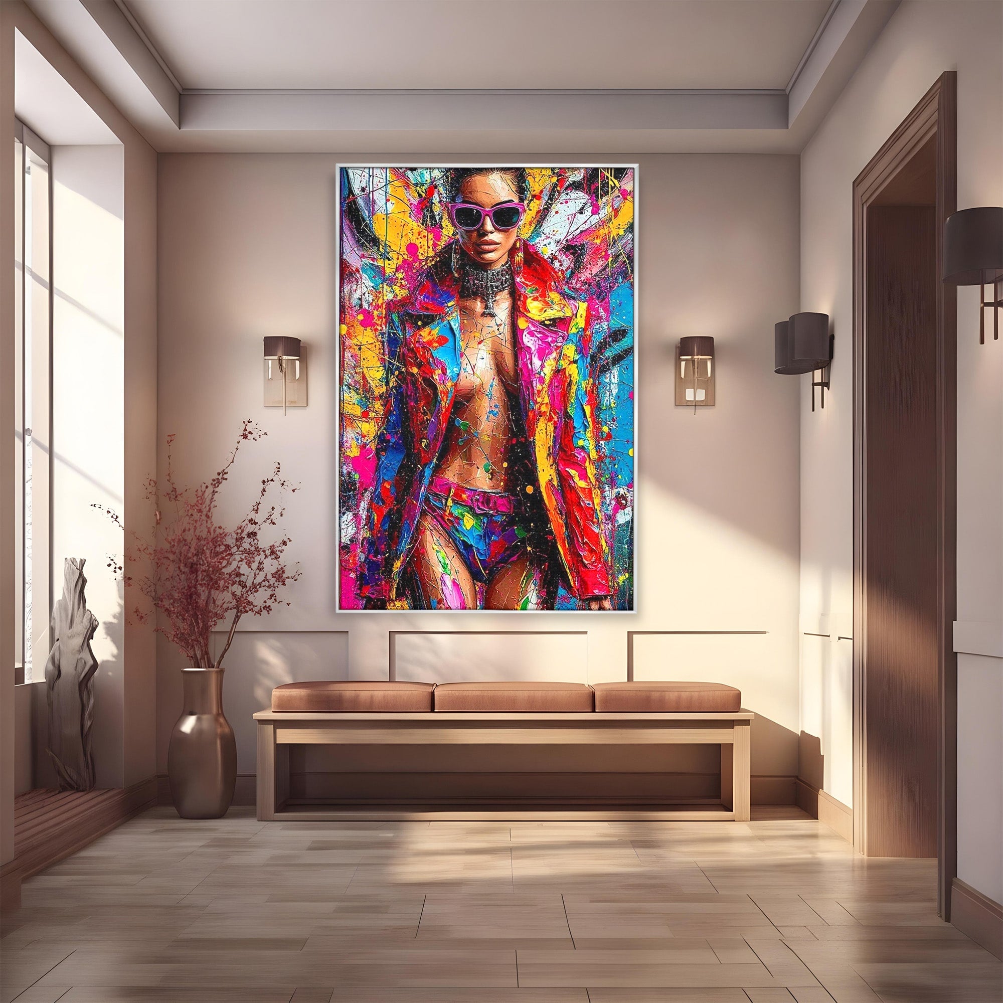 Tablou Canvas Premium LuxCanva® PI1030, Femeie Fashion Abstracta, Podium, Moda, Abstract, Arta Contemporana, Living, Culori Vibrante
