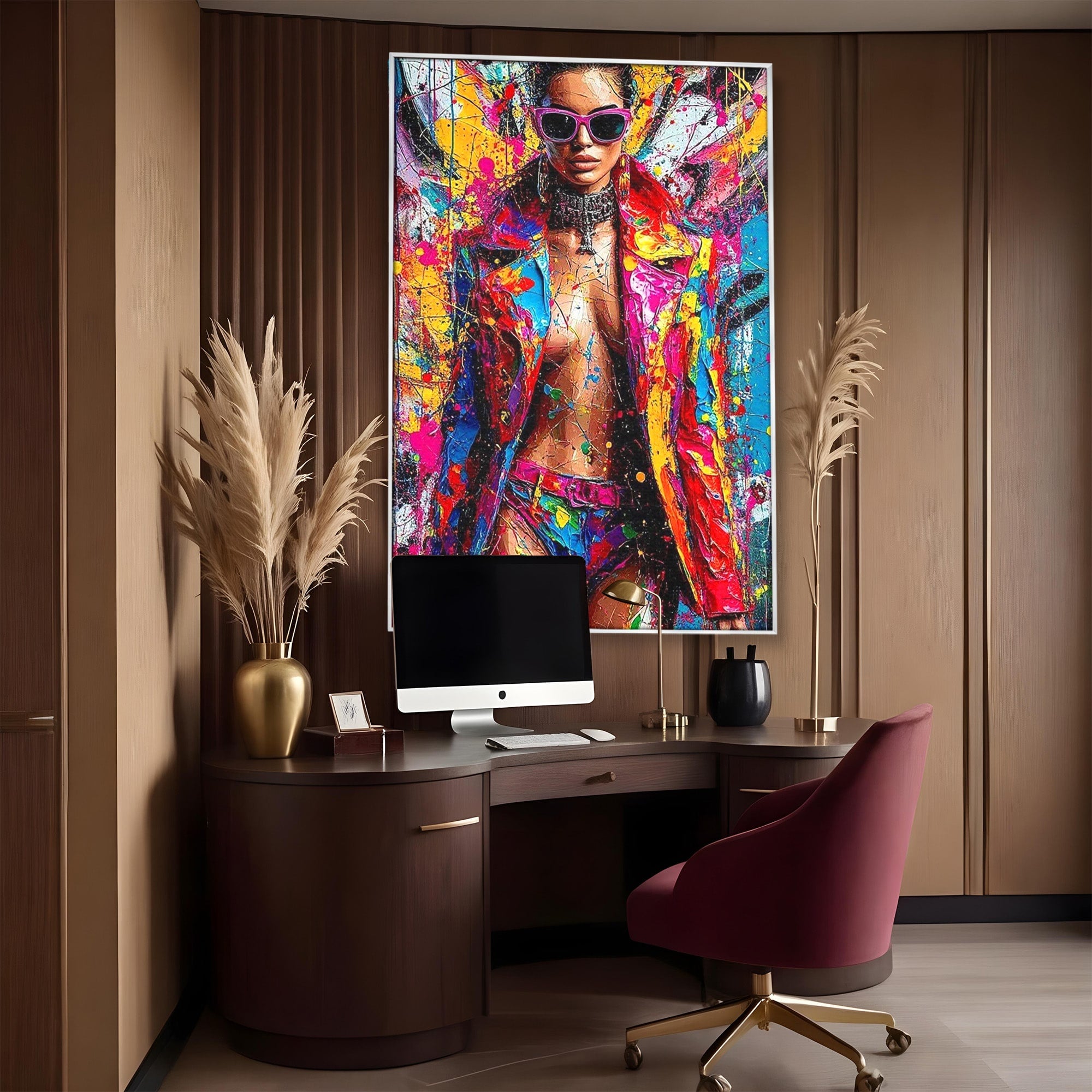 Tablou Canvas Premium LuxCanva® PI1030, Femeie Fashion Abstracta, Podium, Moda, Abstract, Arta Contemporana, Living, Culori Vibrante
