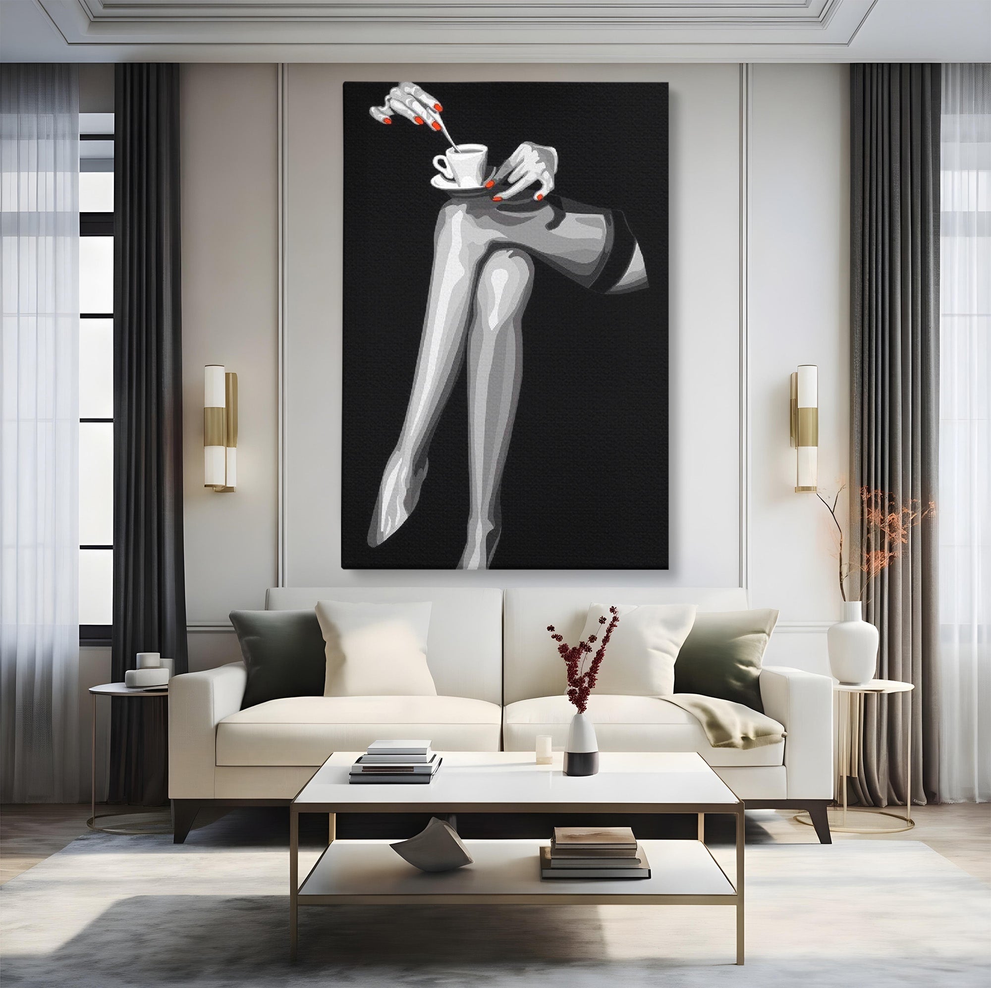 Tablou Canvas Premium LuxCanva® PI1031, Eleganta In Alb Si Negru, Femeie, Stil, Eleganta, Living, Birou, Culori Vibrante