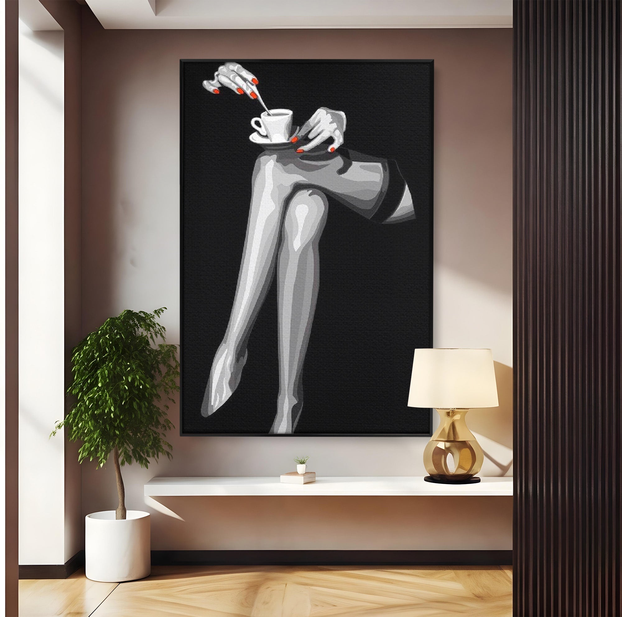 Tablou Canvas Premium LuxCanva® PI1031, Eleganta In Alb Si Negru, Femeie, Stil, Eleganta, Living, Birou, Culori Vibrante