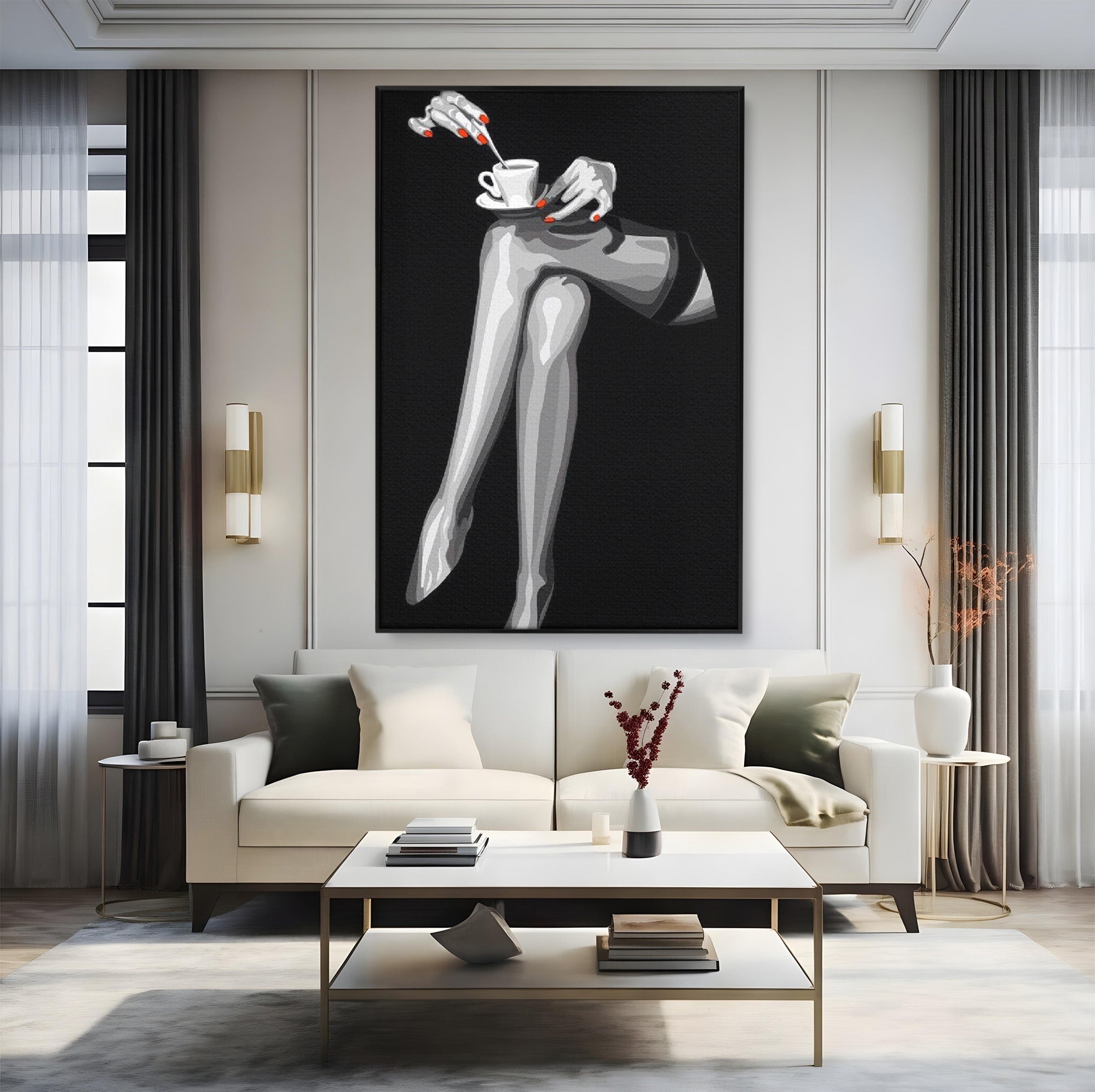 Tablou Canvas Premium LuxCanva® PI1031, Eleganta In Alb Si Negru, Femeie, Stil, Eleganta, Living, Birou, Culori Vibrante