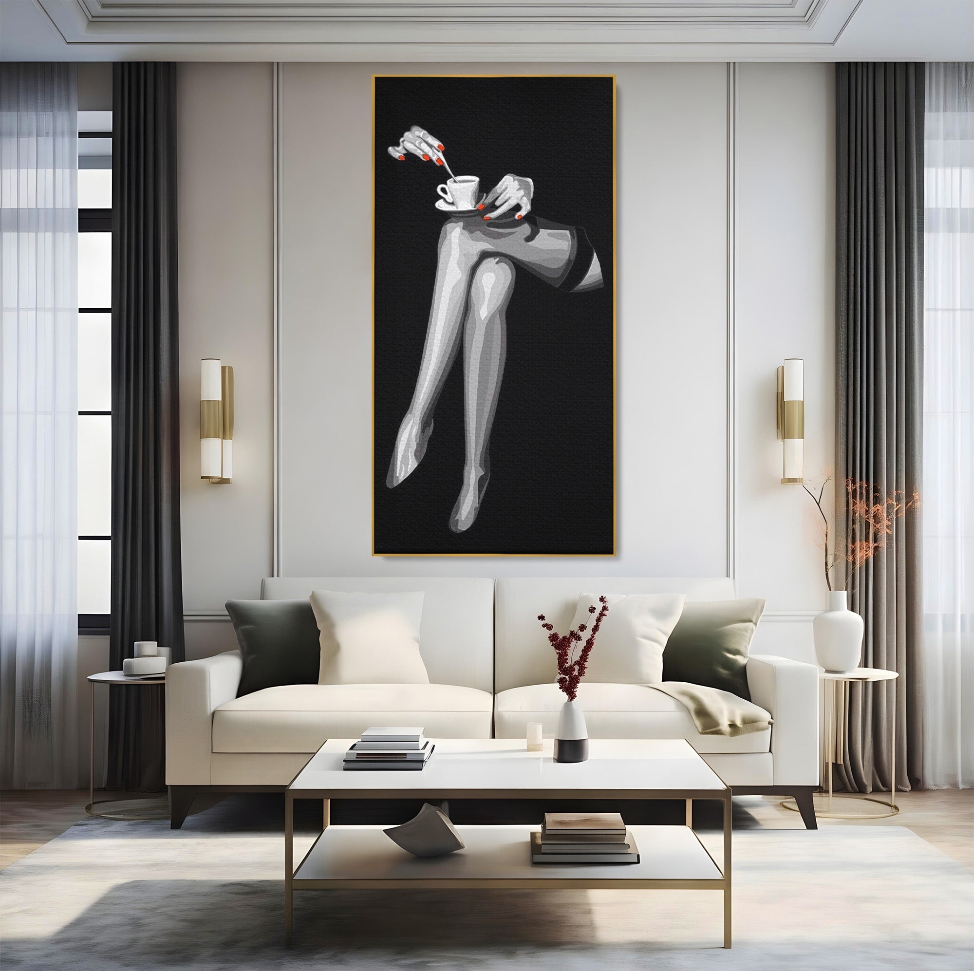 Tablou Canvas Premium LuxCanva® PI1031, Eleganta In Alb Si Negru, Femeie, Stil, Eleganta, Living, Birou, Culori Vibrante