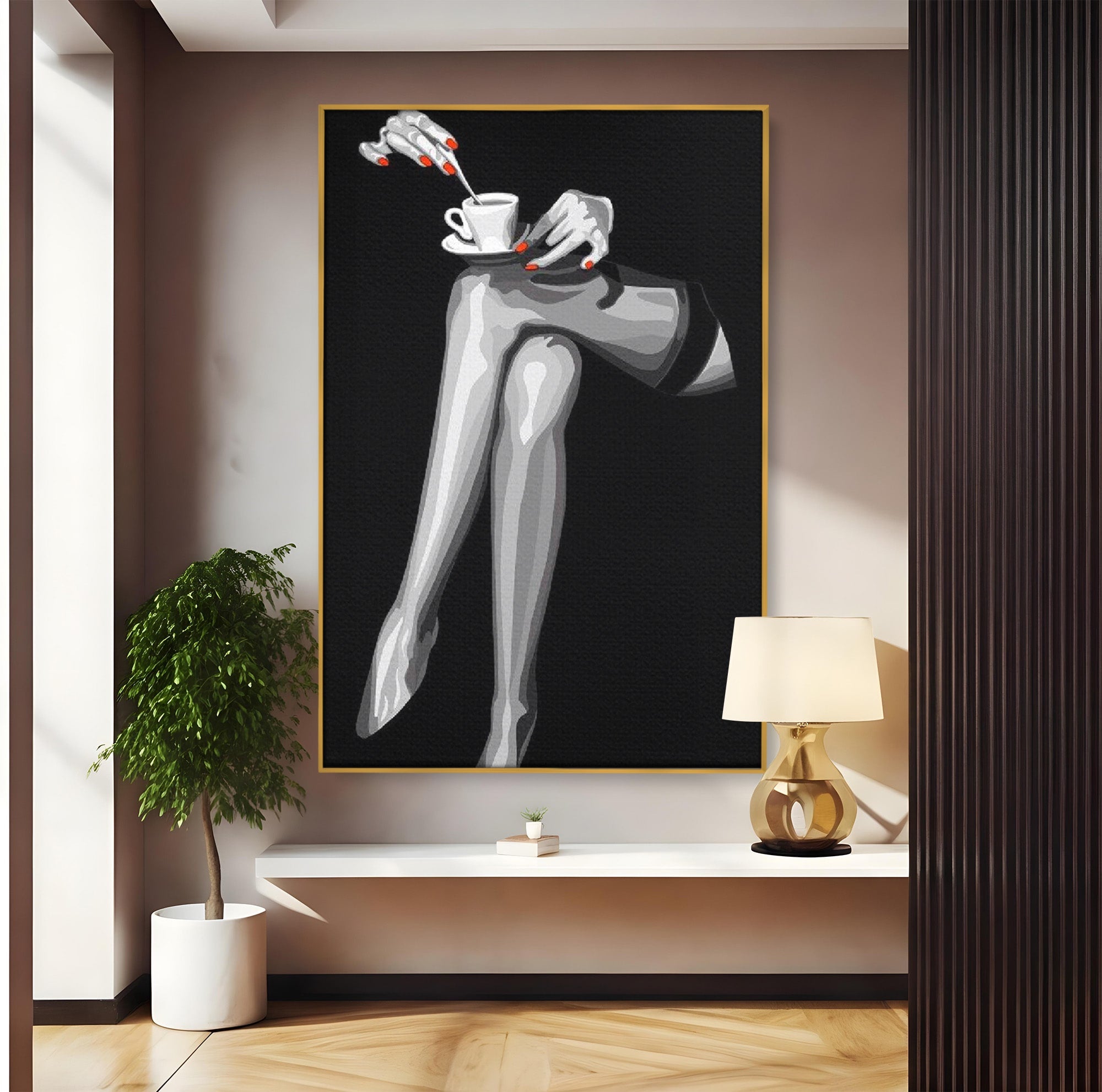 Tablou Canvas Premium LuxCanva® PI1031, Eleganta In Alb Si Negru, Femeie, Stil, Eleganta, Living, Birou, Culori Vibrante