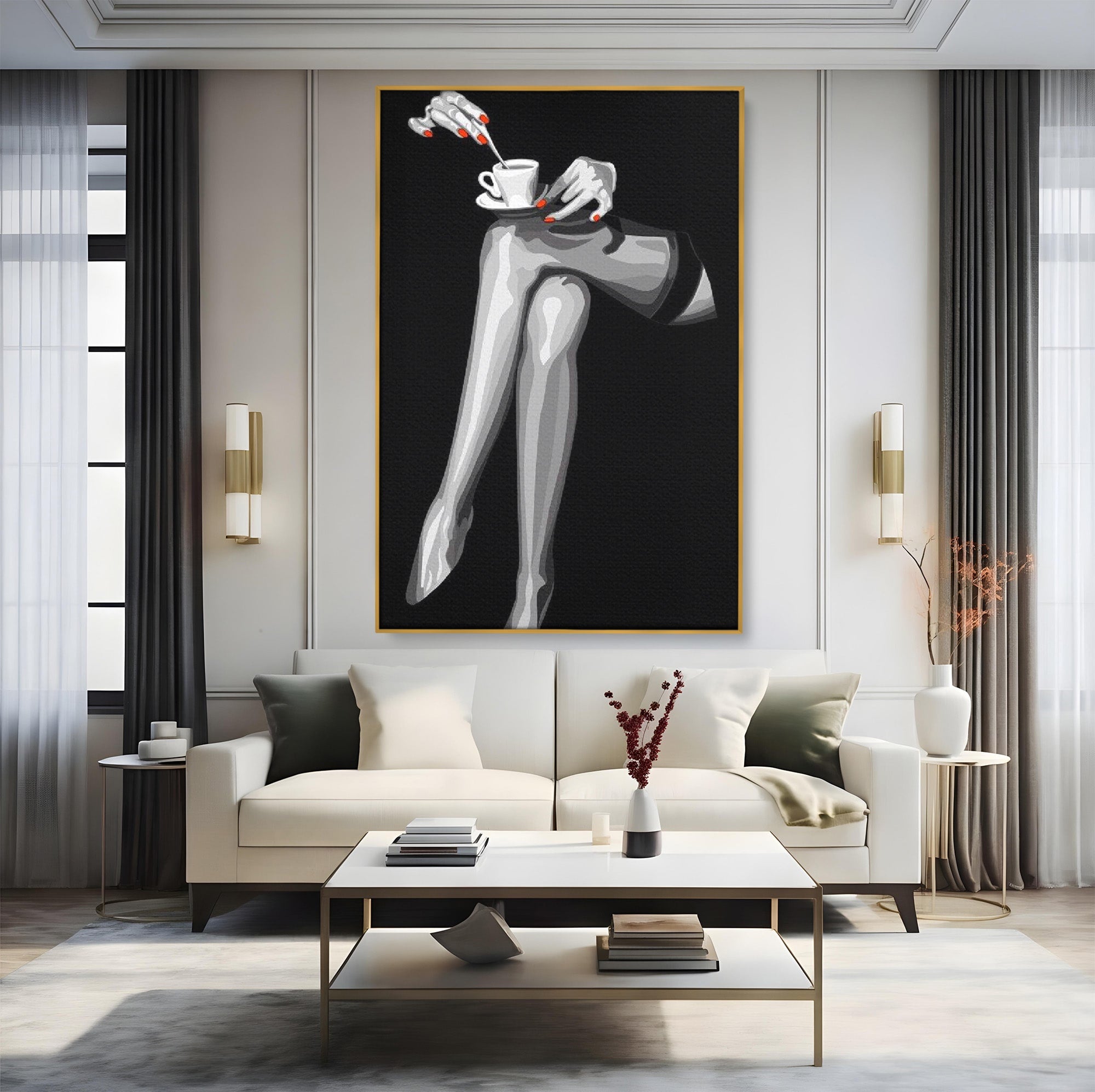 Tablou Canvas Premium LuxCanva® PI1031, Eleganta In Alb Si Negru, Femeie, Stil, Eleganta, Living, Birou, Culori Vibrante