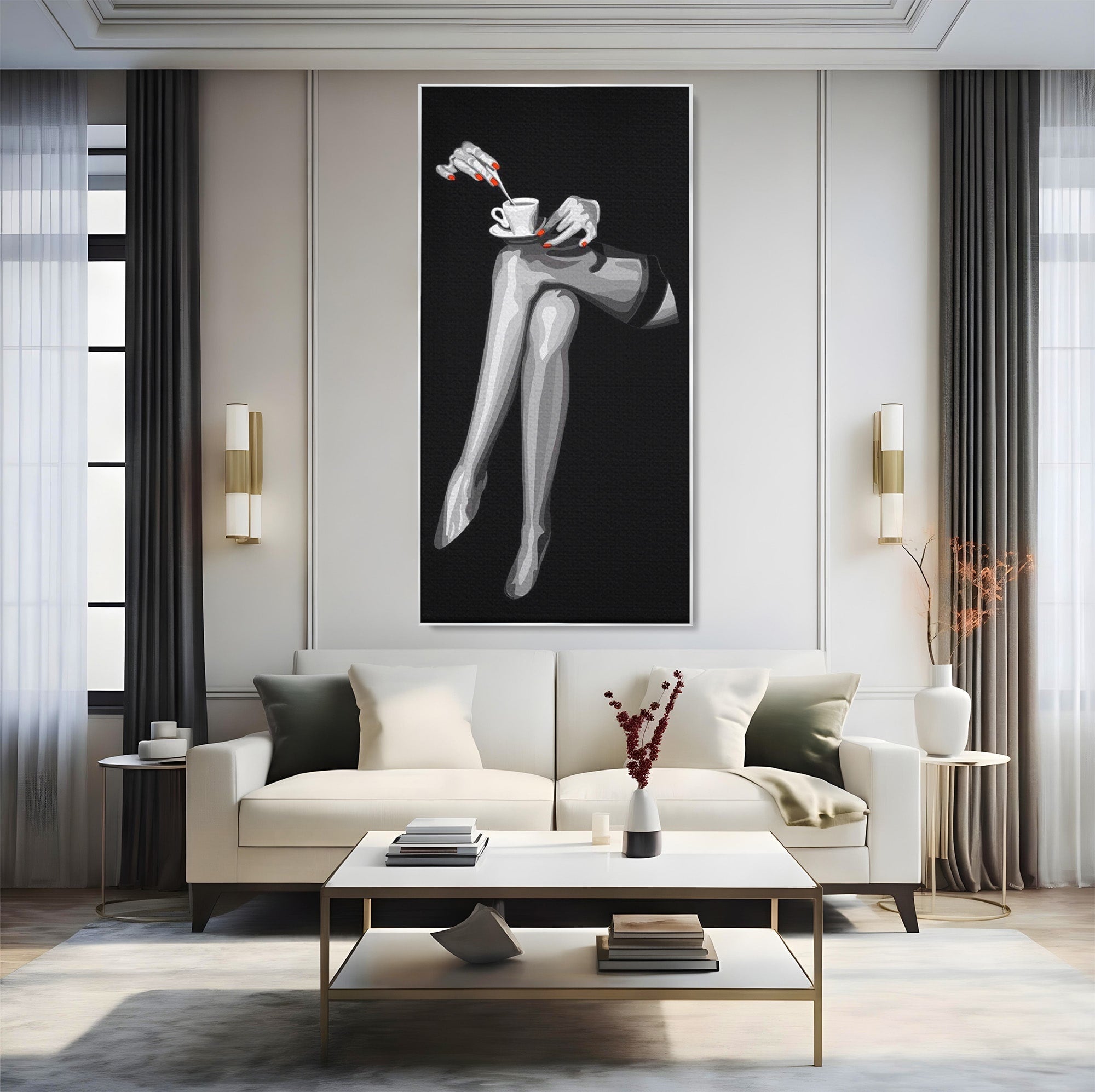 Tablou Canvas Premium LuxCanva® PI1031, Eleganta In Alb Si Negru, Femeie, Stil, Eleganta, Living, Birou, Culori Vibrante