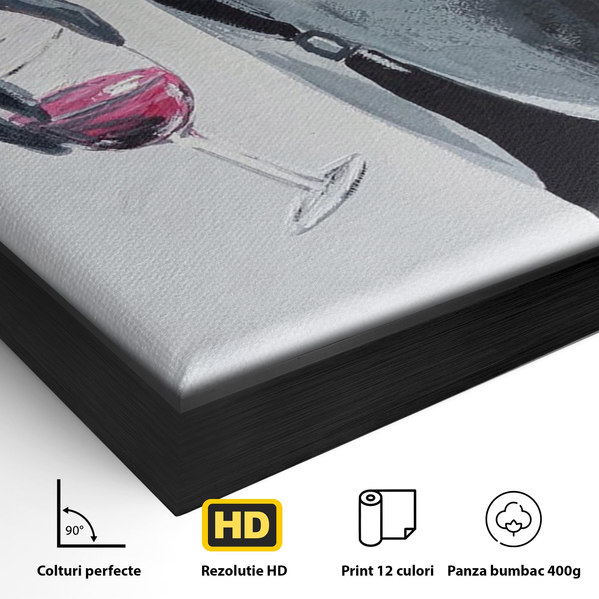 Tablou Canvas Premium LuxCanva® PI1033, Silhouette Eleganta, Pahar, Vin, Arta Abstracta, Femininitate, Sensualitate, Dormitor, Culori Vibrante