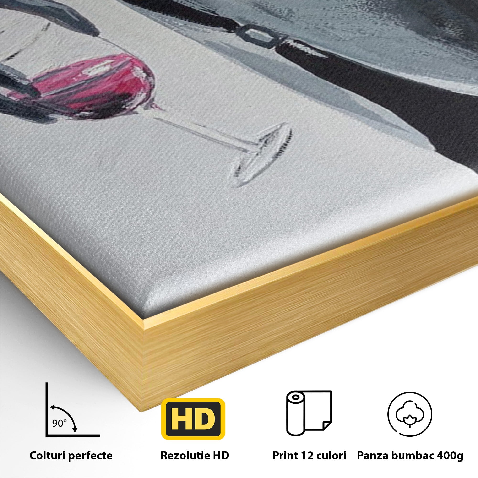 Tablou Canvas Premium LuxCanva® PI1033, Silhouette Eleganta, Pahar, Vin, Arta Abstracta, Femininitate, Sensualitate, Dormitor, Culori Vibrante