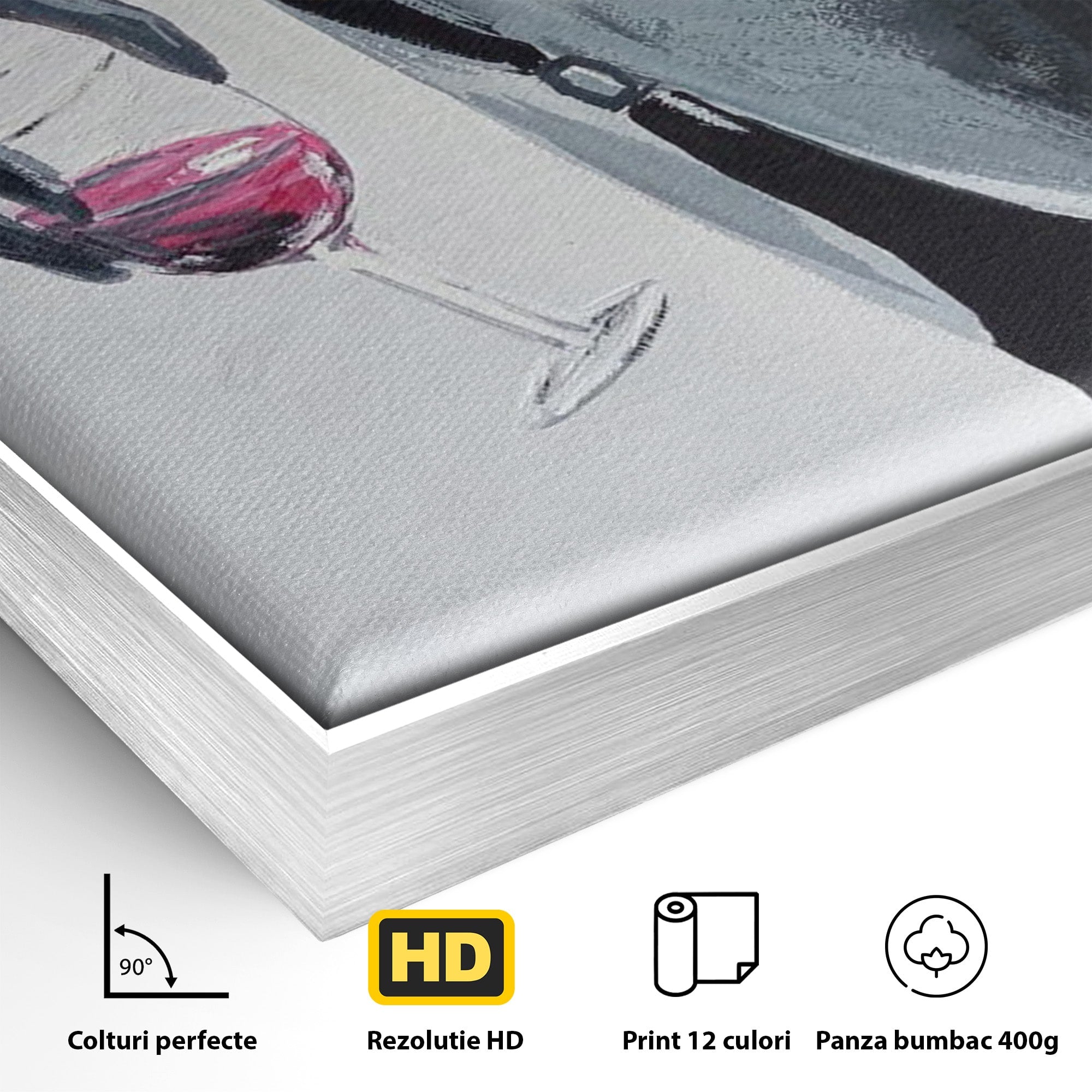 Tablou Canvas Premium LuxCanva® PI1033, Silhouette Eleganta, Pahar, Vin, Arta Abstracta, Femininitate, Sensualitate, Dormitor, Culori Vibrante