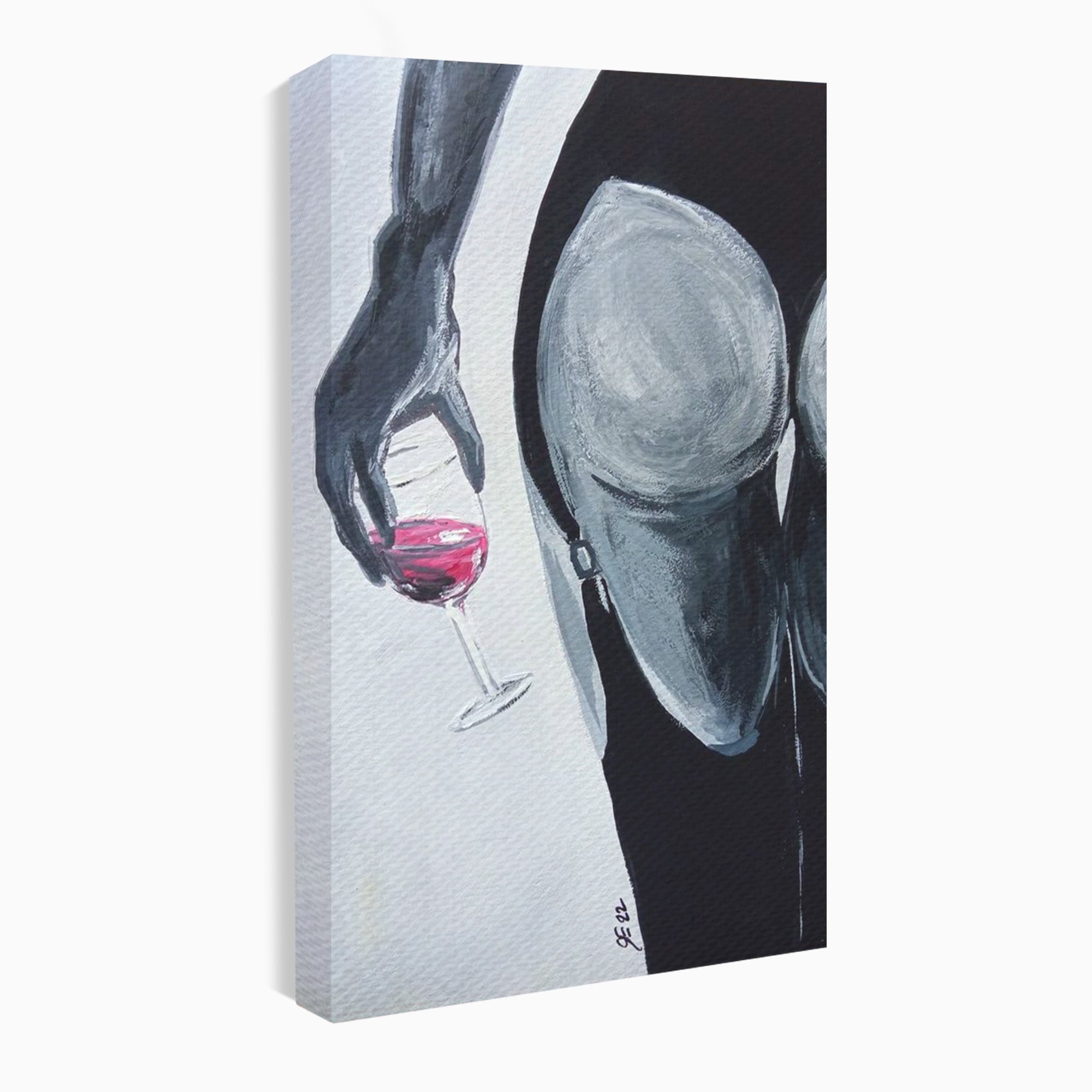 Tablou Canvas Premium LuxCanva® PI1033, Silhouette Eleganta, Pahar, Vin, Arta Abstracta, Femininitate, Sensualitate, Dormitor, Culori Vibrante