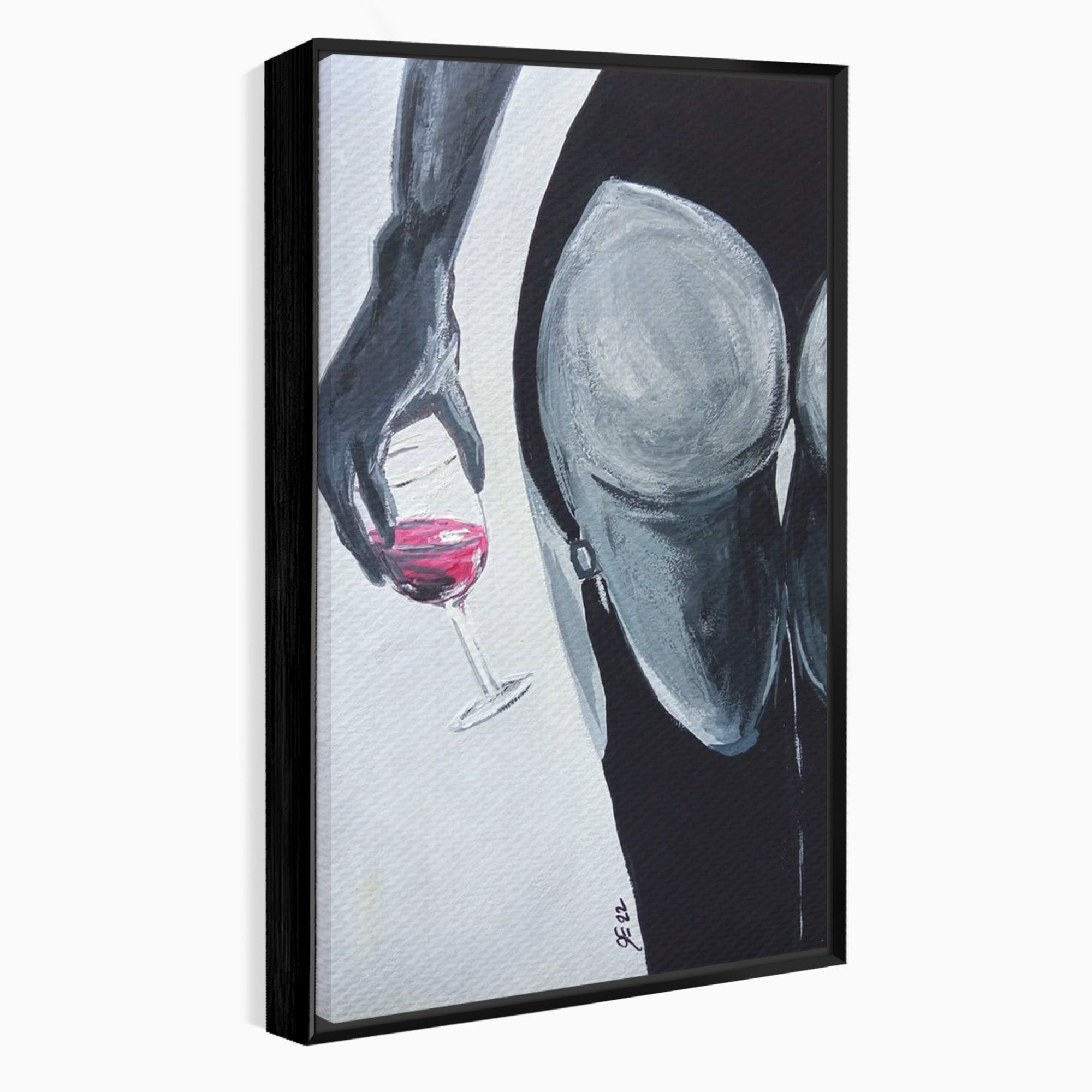 Tablou Canvas Premium LuxCanva® PI1033, Silhouette Eleganta, Pahar, Vin, Arta Abstracta, Femininitate, Sensualitate, Dormitor, Culori Vibrante
