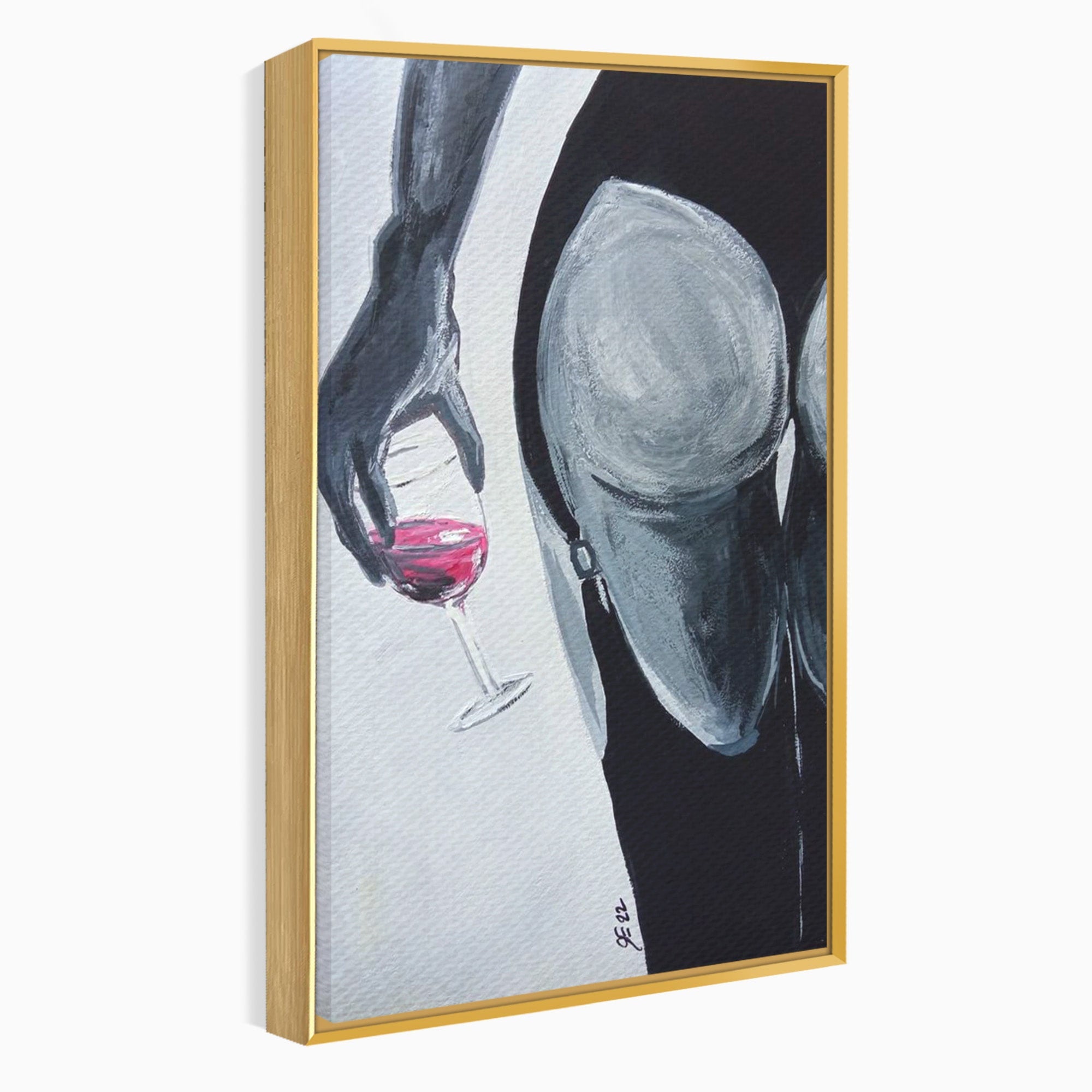 Tablou Canvas Premium LuxCanva® PI1033, Silhouette Eleganta, Pahar, Vin, Arta Abstracta, Femininitate, Sensualitate, Dormitor, Culori Vibrante