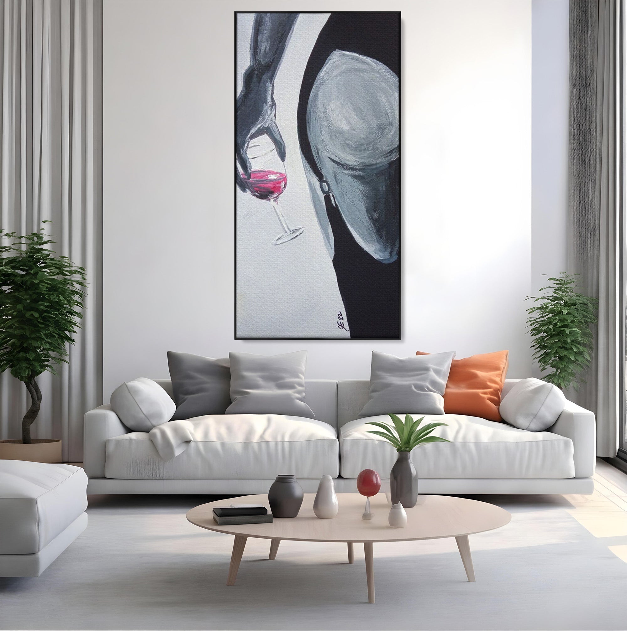 Tablou Canvas Premium LuxCanva® PI1033, Silhouette Eleganta, Pahar, Vin, Arta Abstracta, Femininitate, Sensualitate, Dormitor, Culori Vibrante