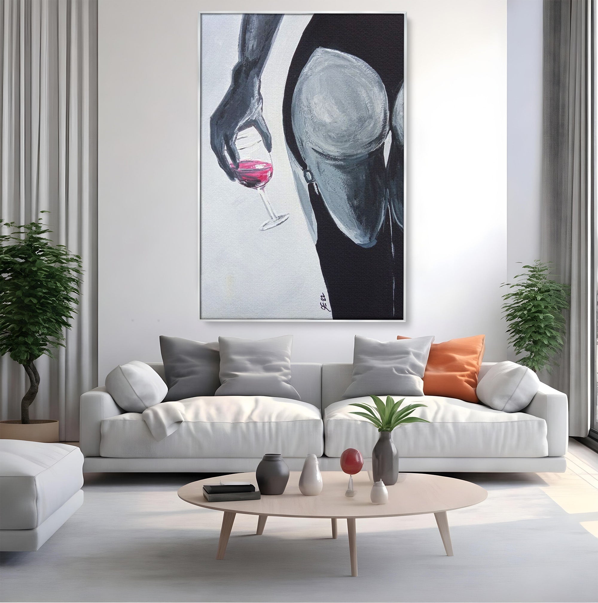 Tablou Canvas Premium LuxCanva® PI1033, Silhouette Eleganta, Pahar, Vin, Arta Abstracta, Femininitate, Sensualitate, Dormitor, Culori Vibrante