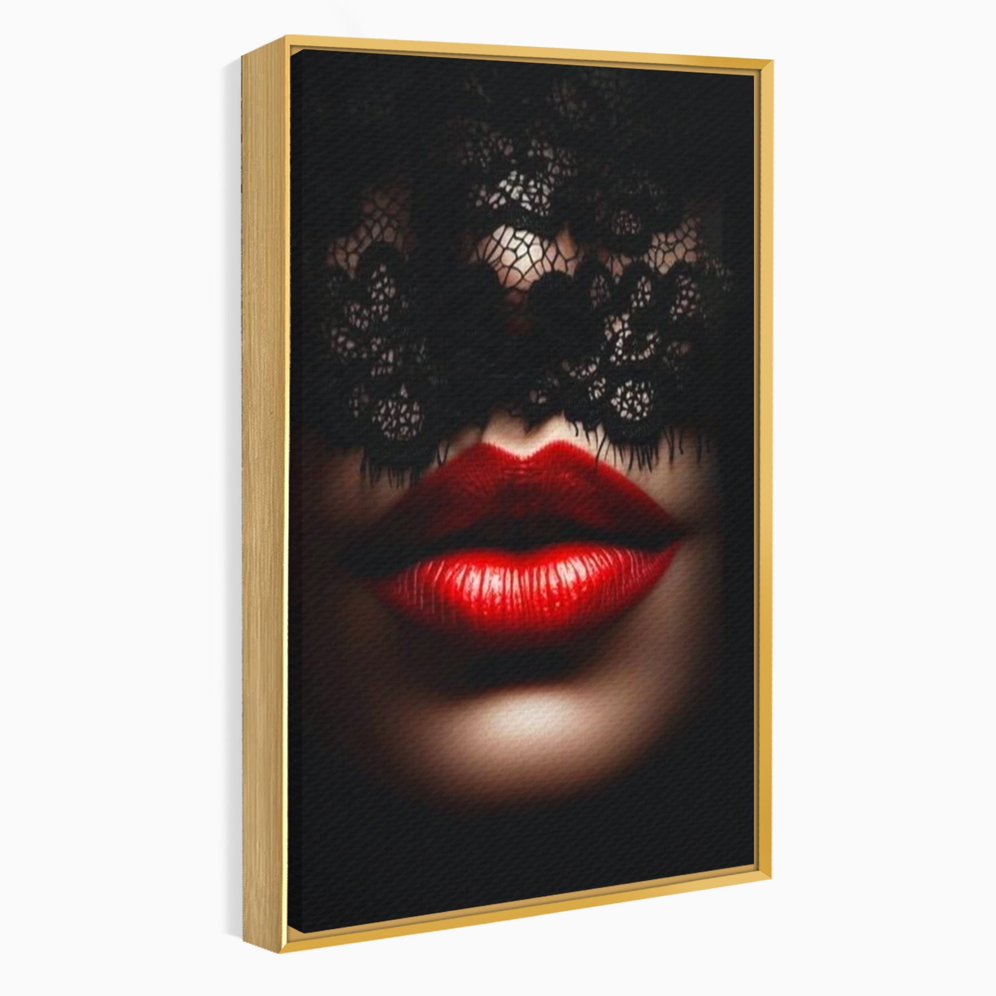 Tablou Canvas Premium LuxCanva® PI1036, Misterul Buzei Rosii, Portret, Mister, Eleganta, Moda, Dormitor, Culori Vibrante