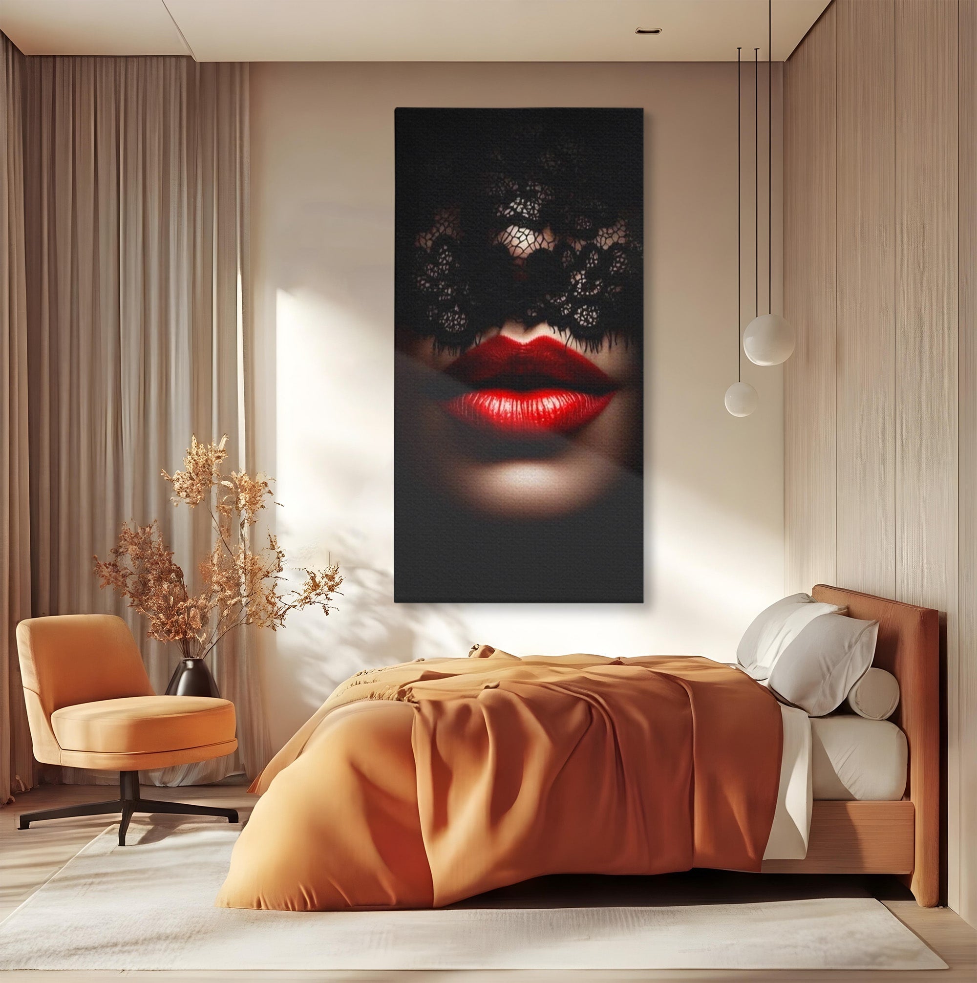Tablou Canvas Premium LuxCanva® PI1036, Misterul Buzei Rosii, Portret, Mister, Eleganta, Moda, Dormitor, Culori Vibrante