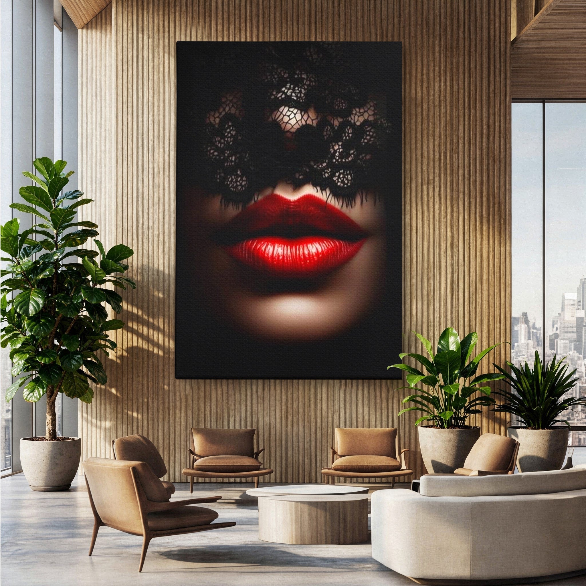 Tablou Canvas Premium LuxCanva® PI1036, Misterul Buzei Rosii, Portret, Mister, Eleganta, Moda, Dormitor, Culori Vibrante