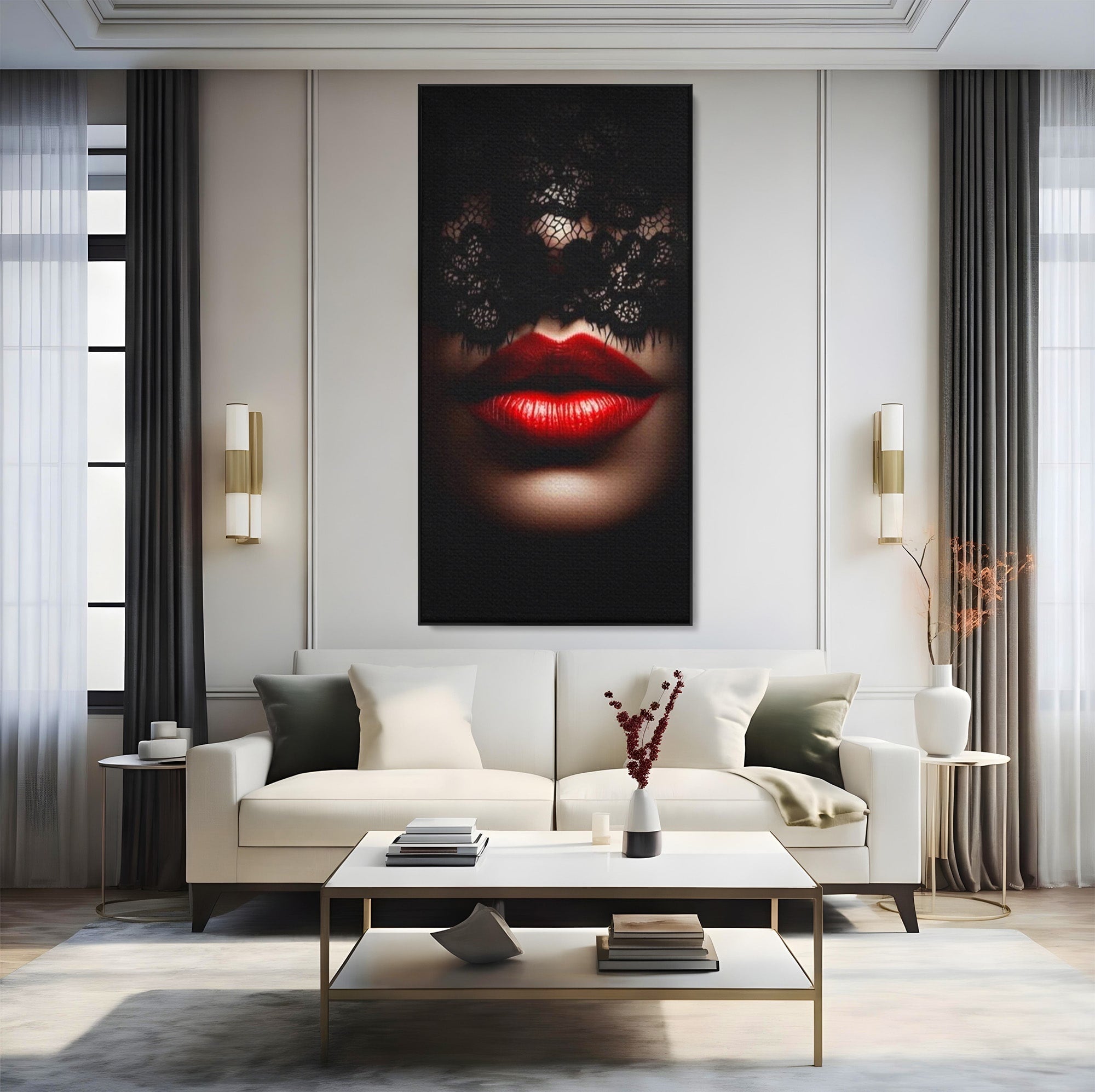 Tablou Canvas Premium LuxCanva® PI1036, Misterul Buzei Rosii, Portret, Mister, Eleganta, Moda, Dormitor, Culori Vibrante