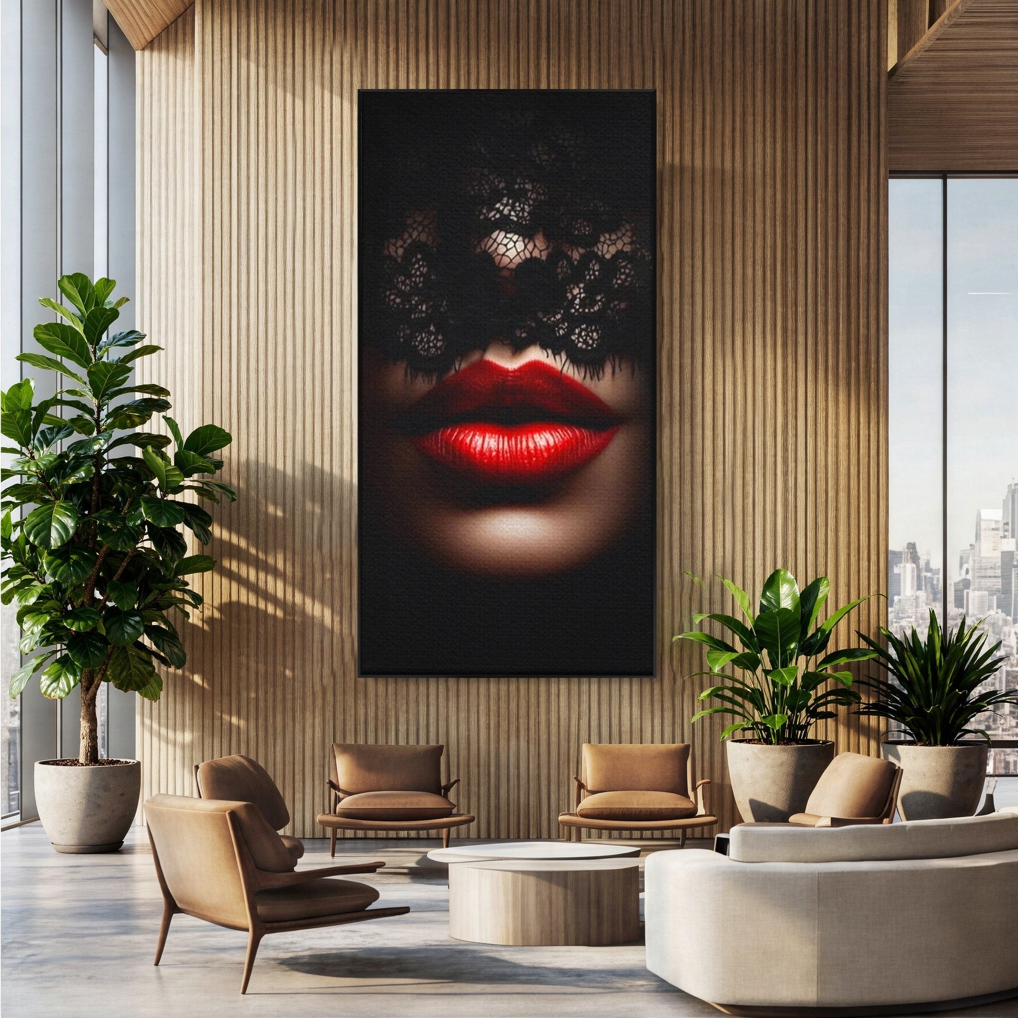 Tablou Canvas Premium LuxCanva® PI1036, Misterul Buzei Rosii, Portret, Mister, Eleganta, Moda, Dormitor, Culori Vibrante