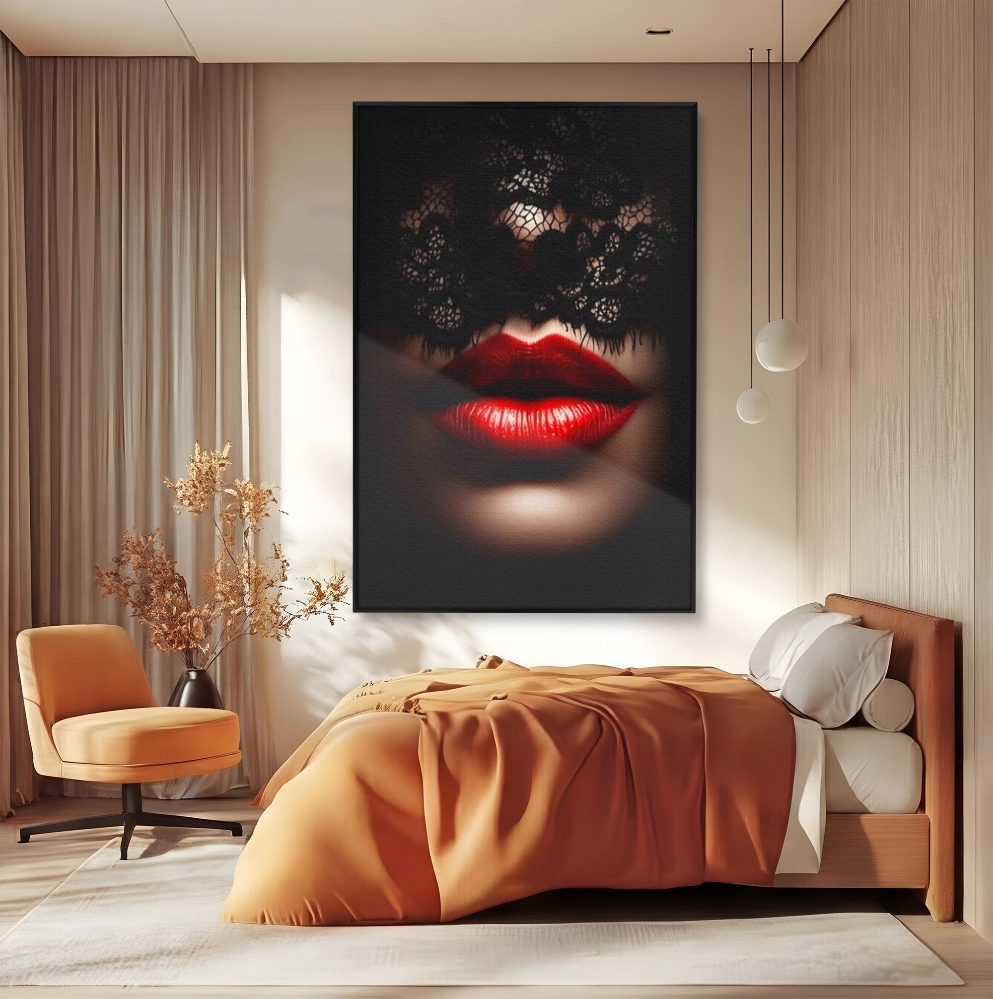 Tablou Canvas Premium LuxCanva® PI1036, Misterul Buzei Rosii, Portret, Mister, Eleganta, Moda, Dormitor, Culori Vibrante