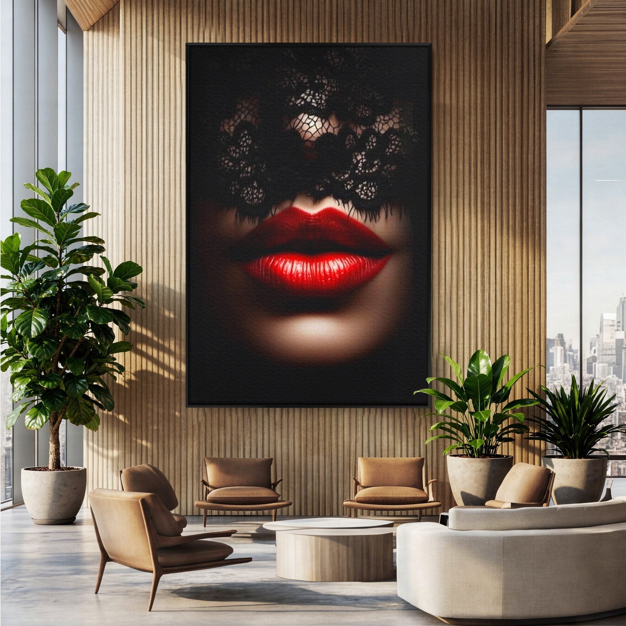 Tablou Canvas Premium LuxCanva® PI1036, Misterul Buzei Rosii, Portret, Mister, Eleganta, Moda, Dormitor, Culori Vibrante