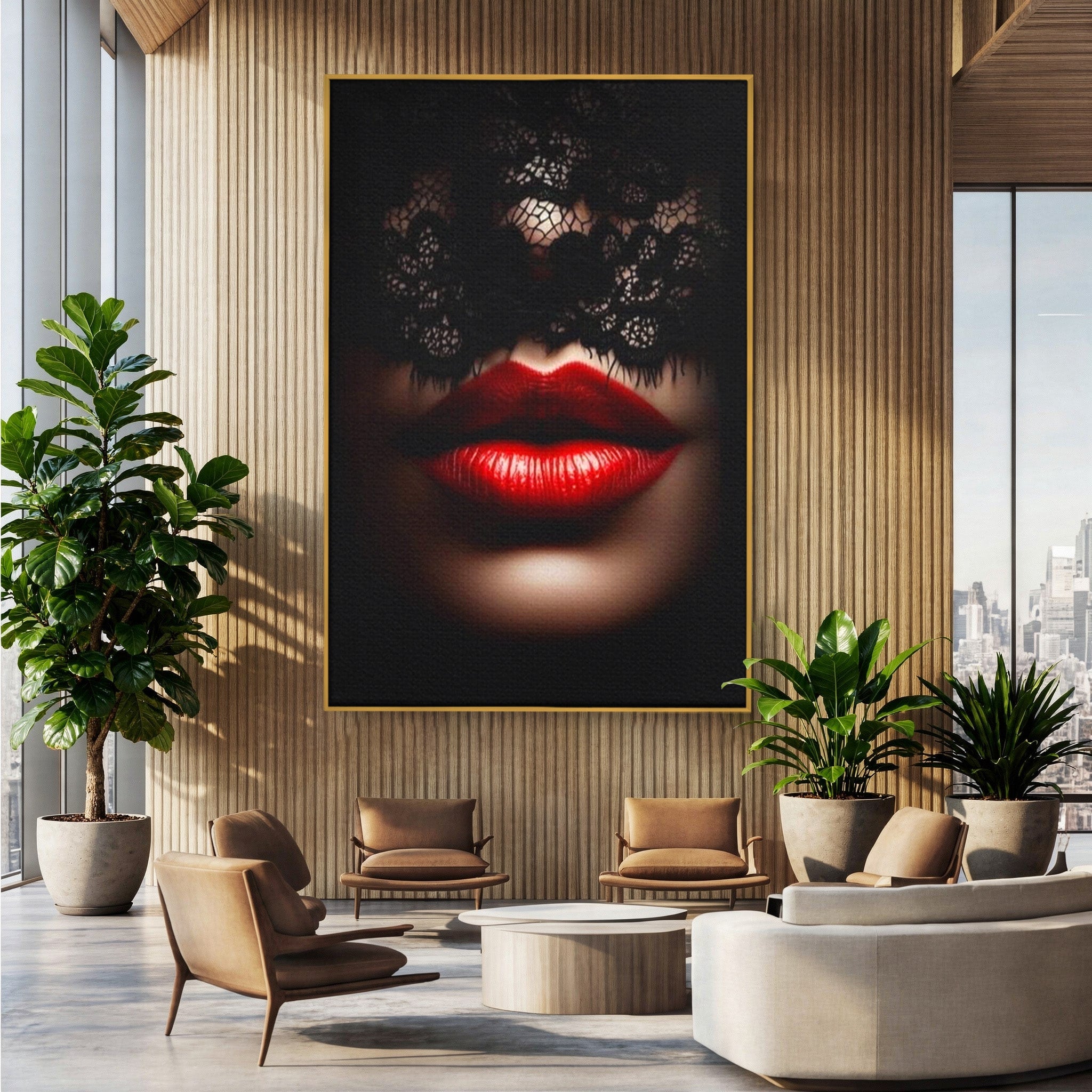 Tablou Canvas Premium LuxCanva® PI1036, Misterul Buzei Rosii, Portret, Mister, Eleganta, Moda, Dormitor, Culori Vibrante