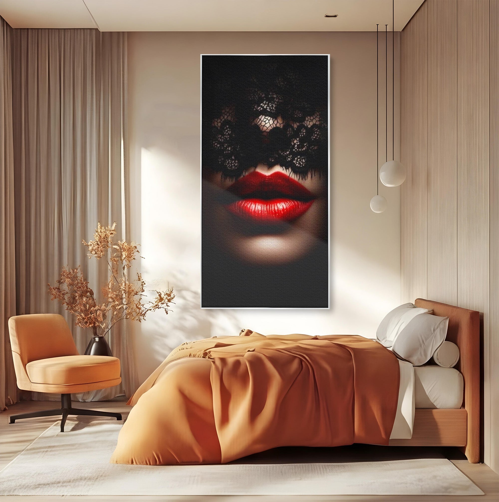Tablou Canvas Premium LuxCanva® PI1036, Misterul Buzei Rosii, Portret, Mister, Eleganta, Moda, Dormitor, Culori Vibrante