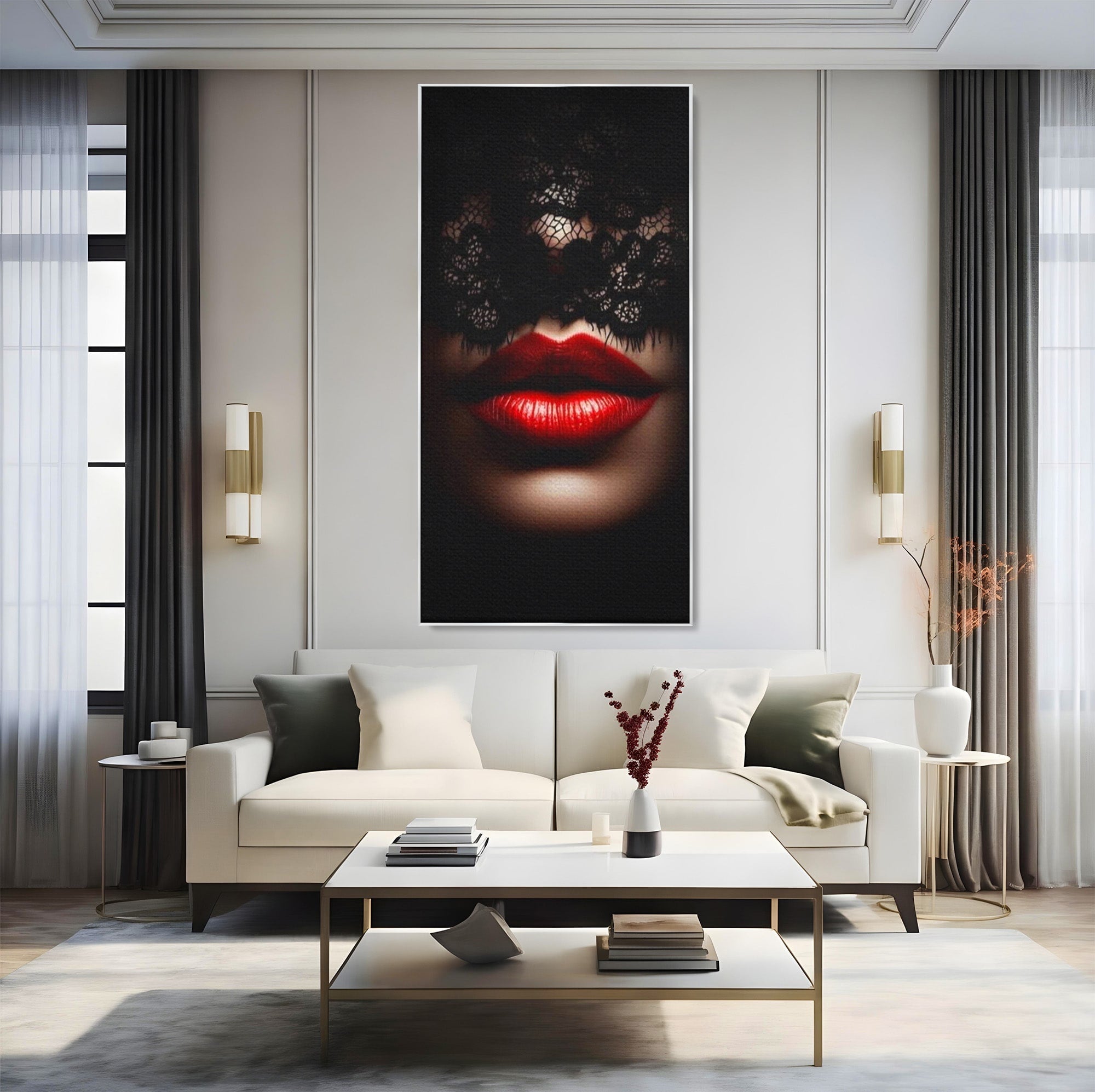 Tablou Canvas Premium LuxCanva® PI1036, Misterul Buzei Rosii, Portret, Mister, Eleganta, Moda, Dormitor, Culori Vibrante