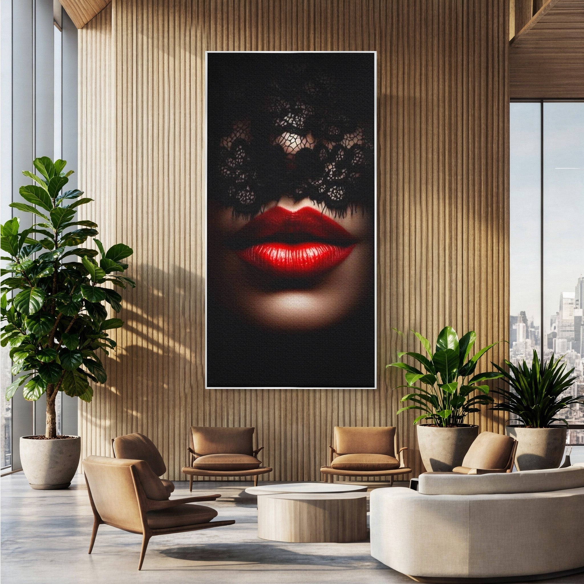 Tablou Canvas Premium LuxCanva® PI1036, Misterul Buzei Rosii, Portret, Mister, Eleganta, Moda, Dormitor, Culori Vibrante