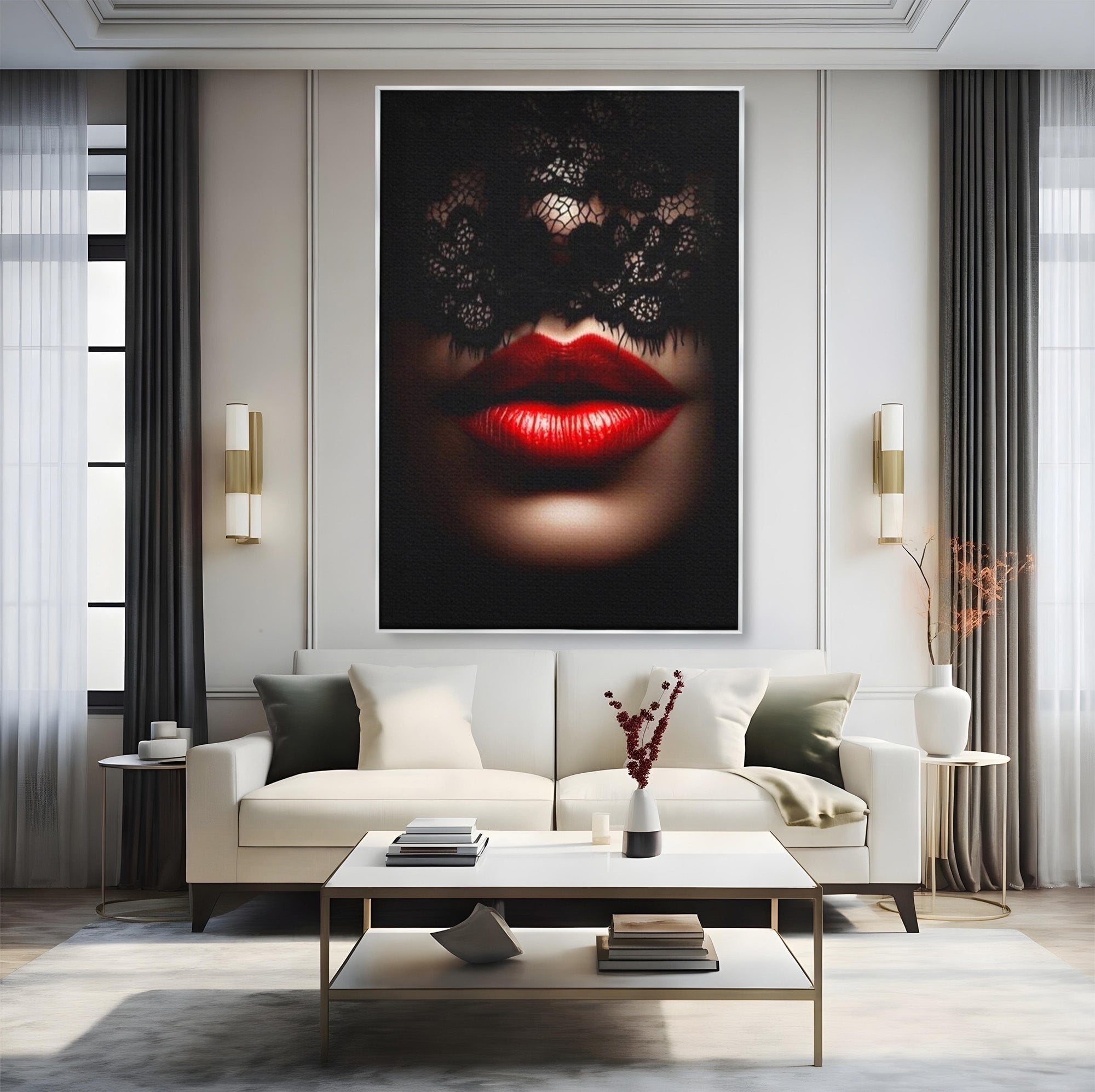 Tablou Canvas Premium LuxCanva® PI1036, Misterul Buzei Rosii, Portret, Mister, Eleganta, Moda, Dormitor, Culori Vibrante