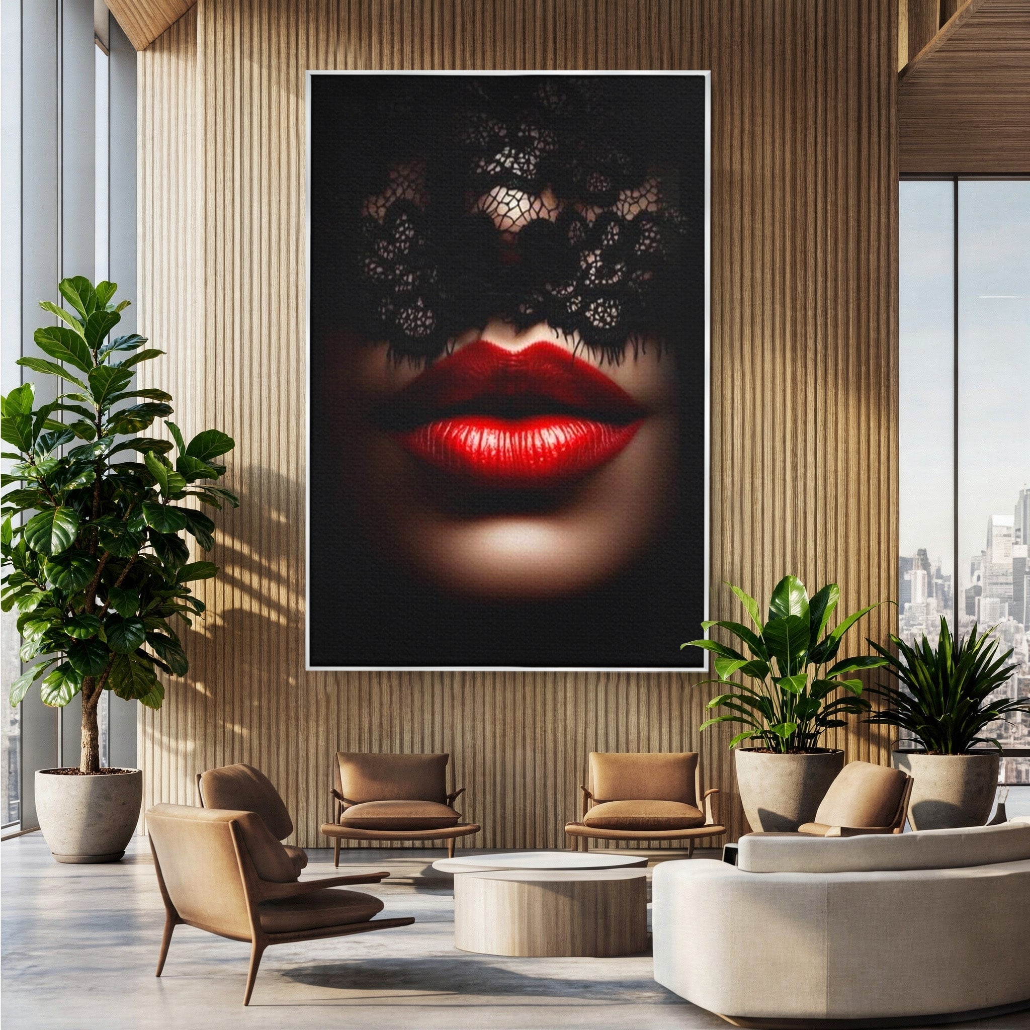 Tablou Canvas Premium LuxCanva® PI1036, Misterul Buzei Rosii, Portret, Mister, Eleganta, Moda, Dormitor, Culori Vibrante