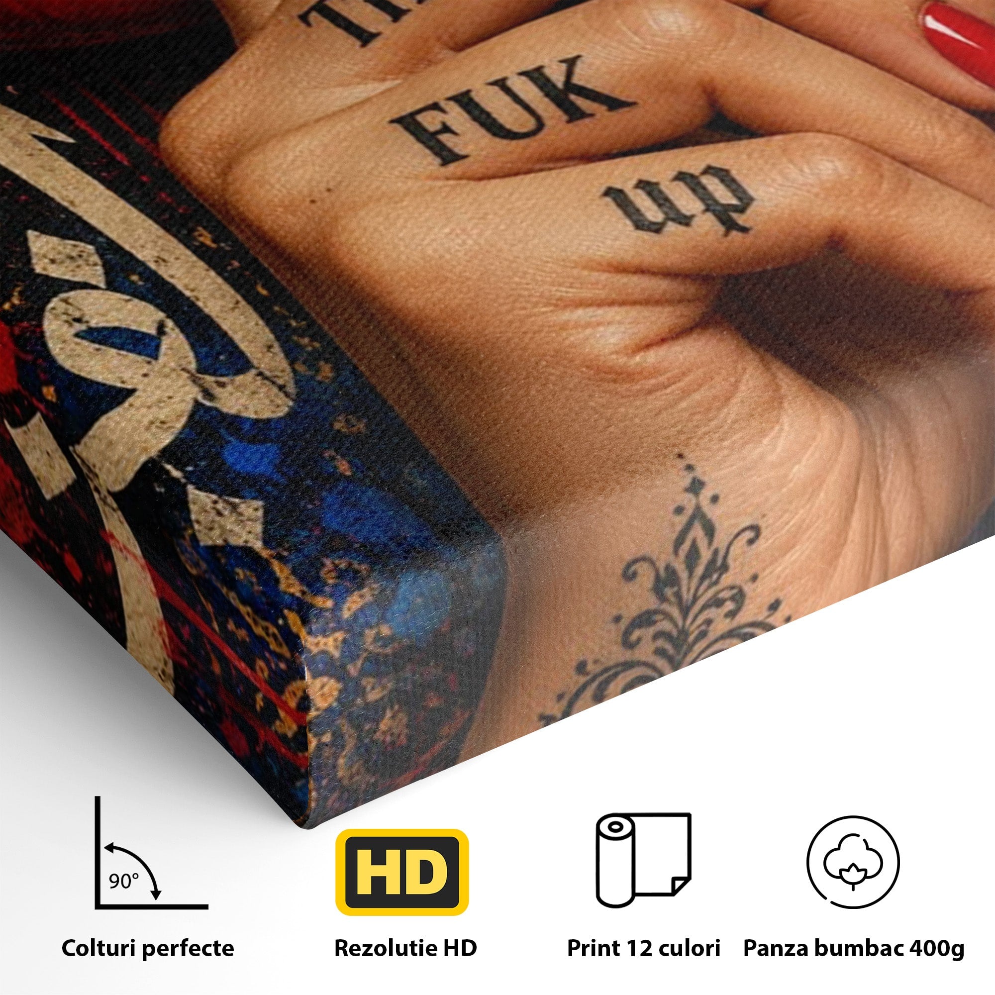 Tablou Canvas Premium LuxCanva® PI1037, Tacerea Rosie, Buze, Maini, Arta Urbana, Mesaj, Dormitor, Culori Vibrante