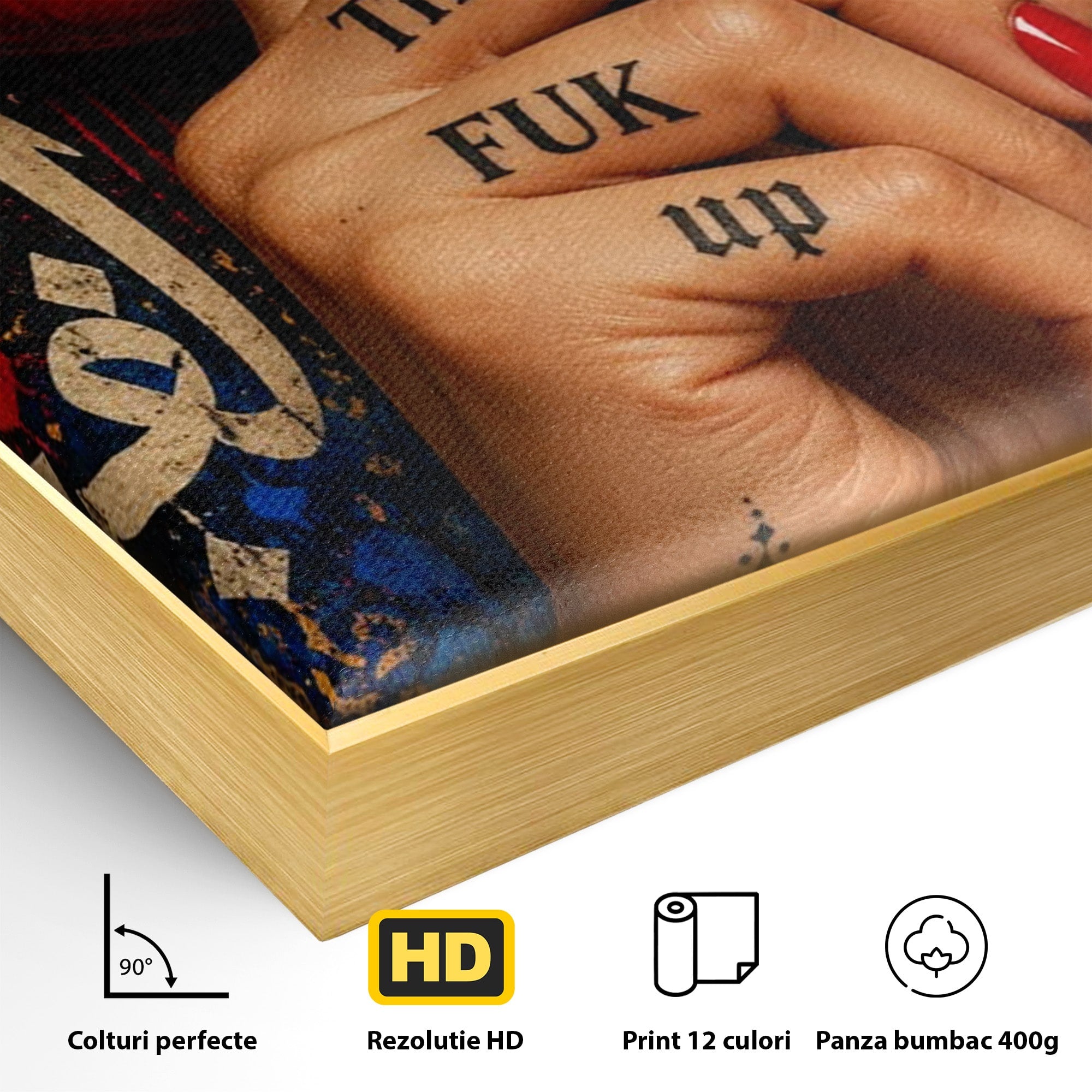 Tablou Canvas Premium LuxCanva® PI1037, Tacerea Rosie, Buze, Maini, Arta Urbana, Mesaj, Dormitor, Culori Vibrante