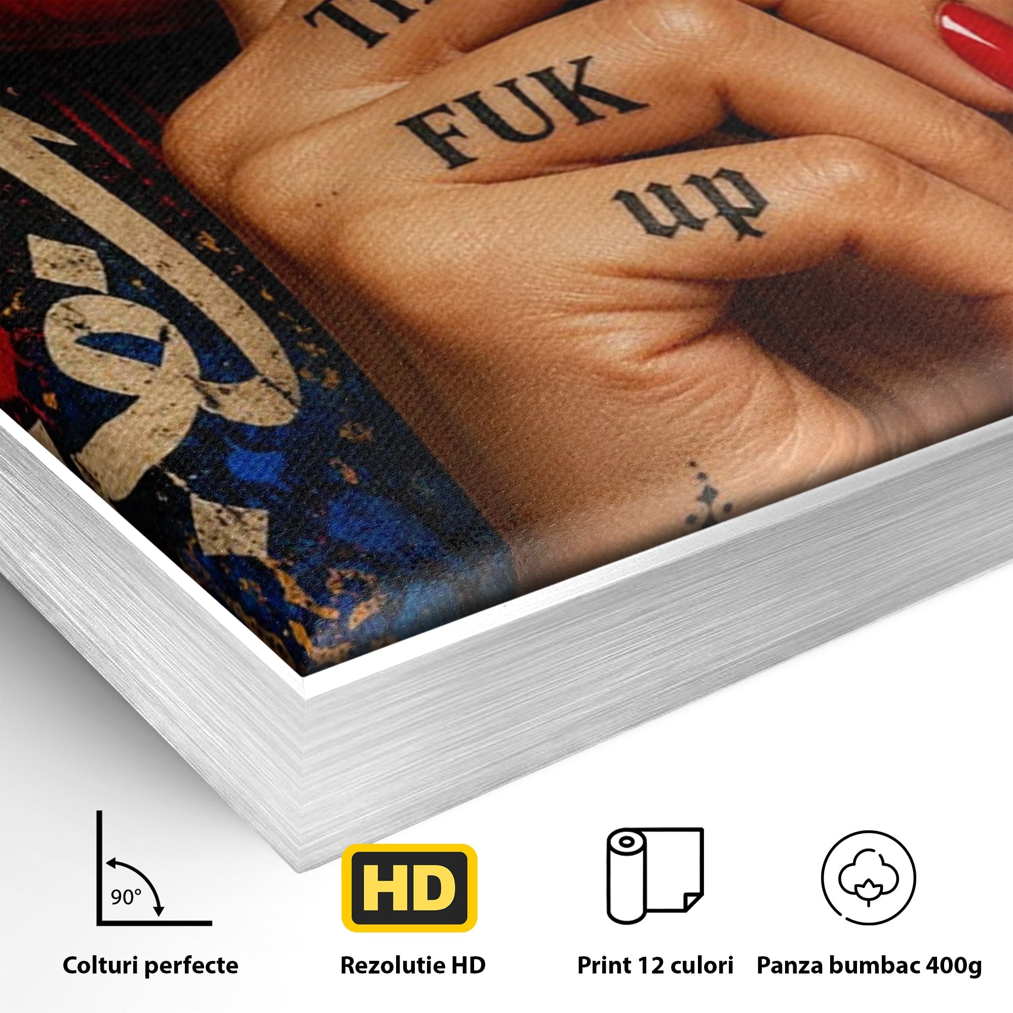 Tablou Canvas Premium LuxCanva® PI1037, Tacerea Rosie, Buze, Maini, Arta Urbana, Mesaj, Dormitor, Culori Vibrante